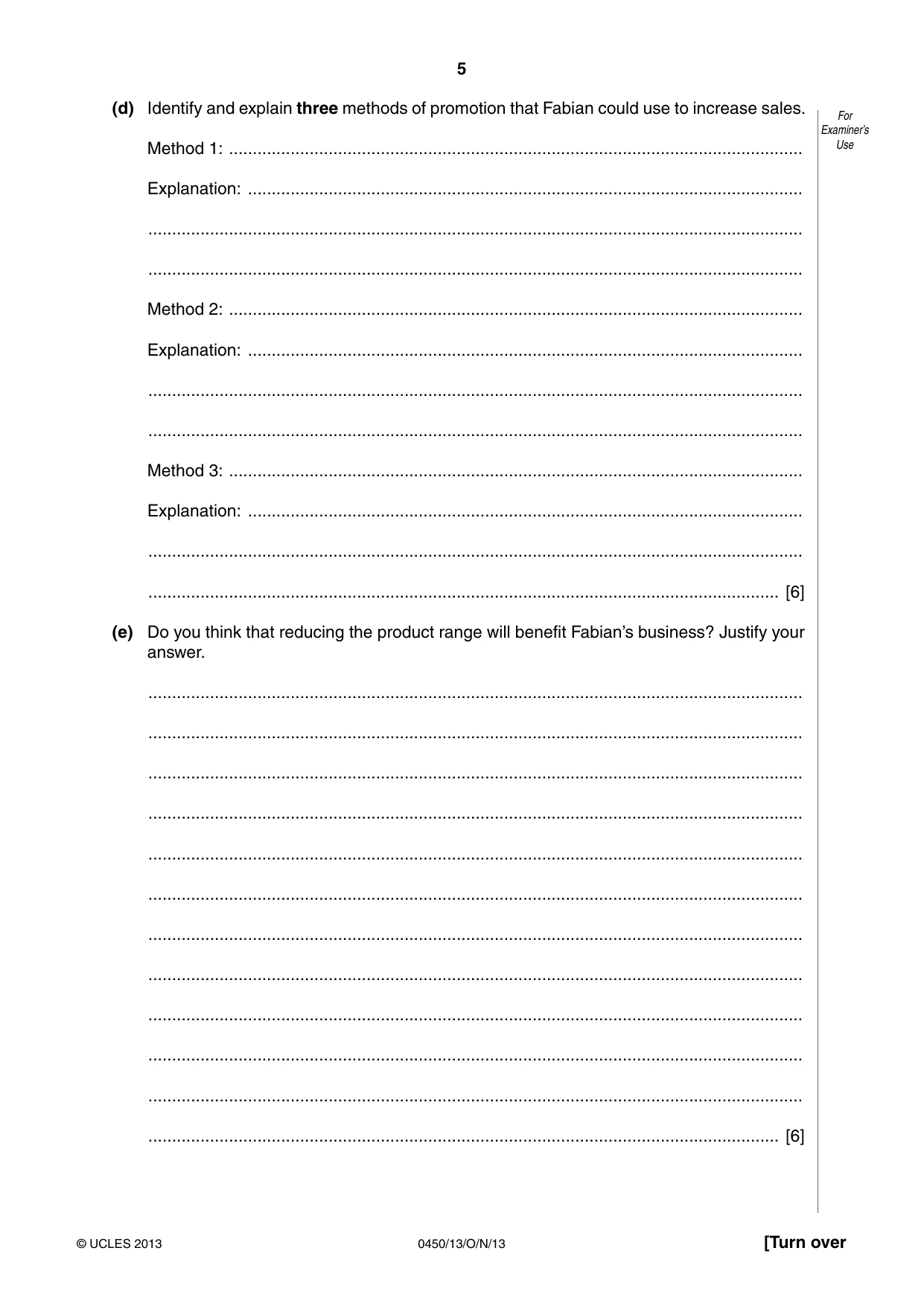 Cambridge IGCSE Business Studies 0450 2013 Oct/Nov Paper 1 · Variant 3 question paper, page 5 of 12