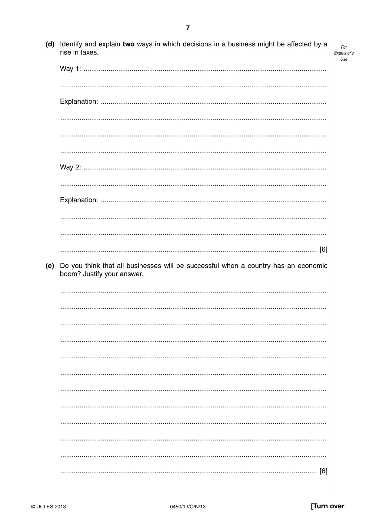 Cambridge IGCSE Business Studies 0450 2013 Oct/Nov Paper 1 · Variant 3 question paper, page 7 of 12