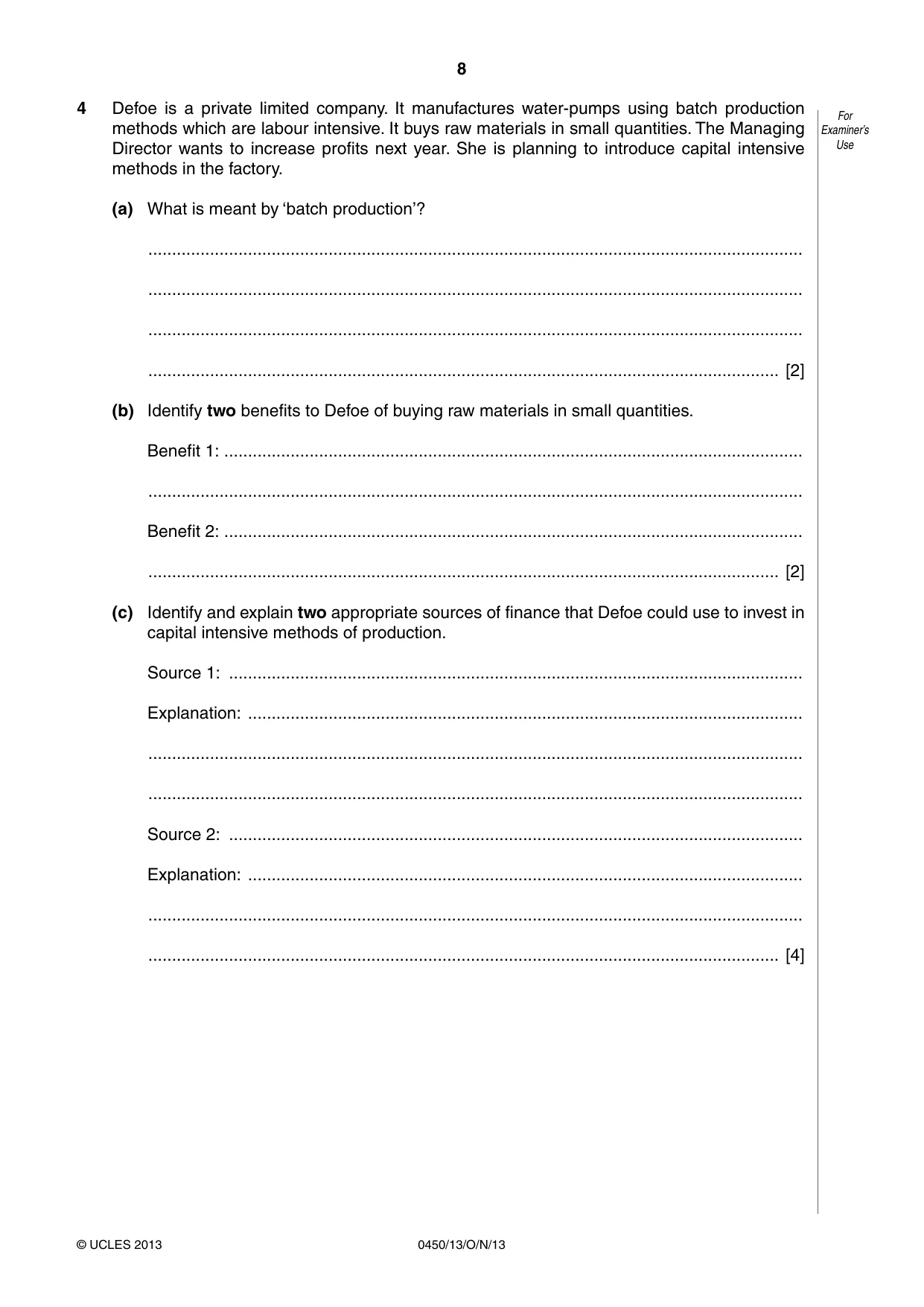 Cambridge IGCSE Business Studies 0450 2013 Oct/Nov Paper 1 · Variant 3 question paper, page 8 of 12