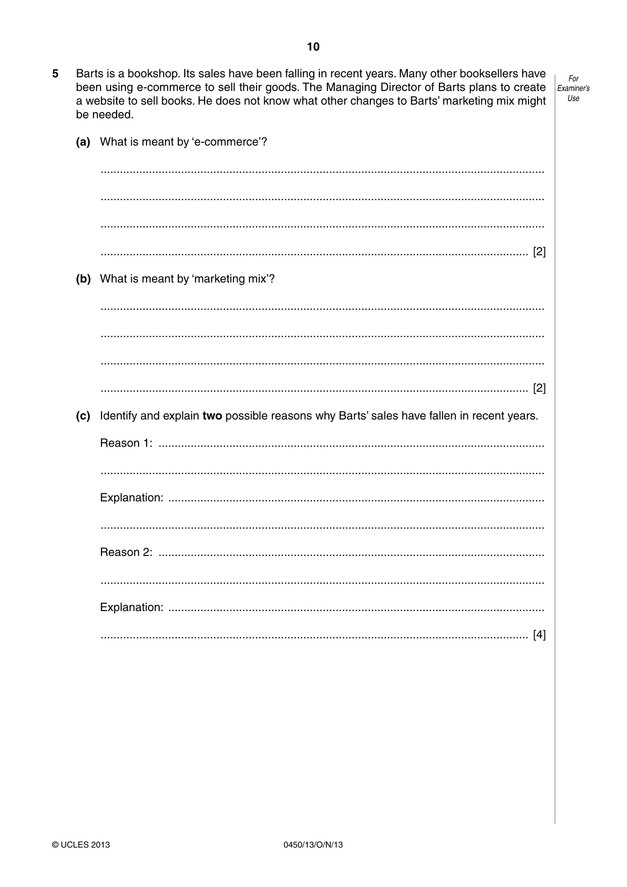 Cambridge IGCSE Business Studies 0450 2013 Oct/Nov Paper 1 · Variant 3 question paper, page 10 of 12