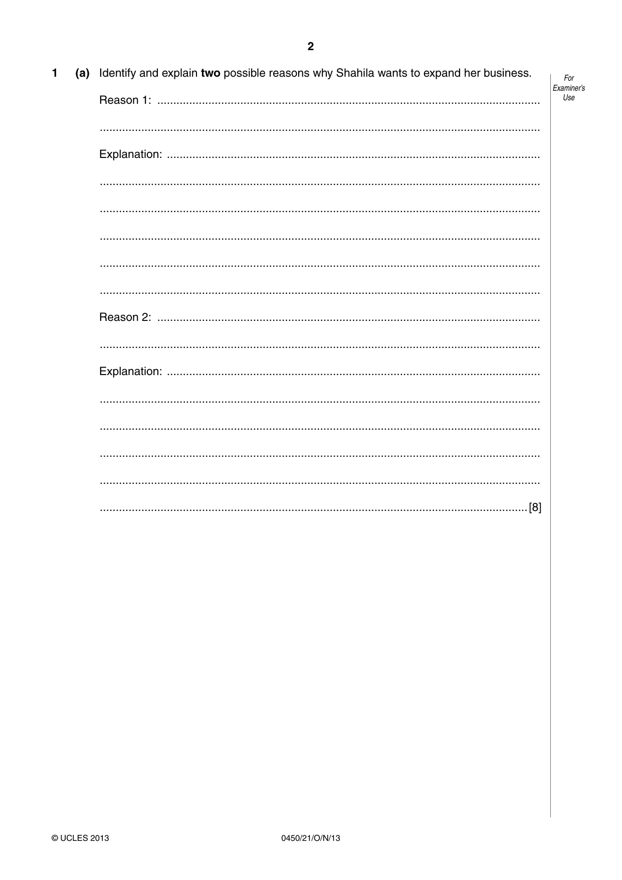 Cambridge IGCSE Business Studies 0450 2013 Oct/Nov Paper 2 · Variant 1 question paper, page 2 of 12