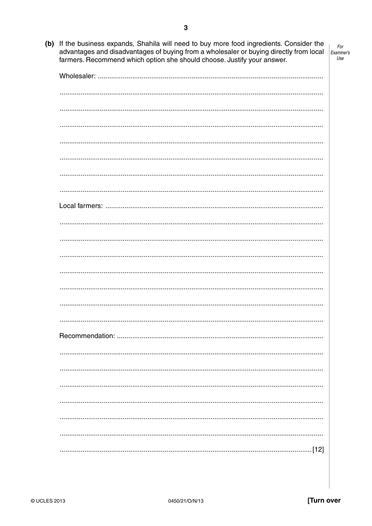 Cambridge IGCSE Business Studies 0450 2013 Oct/Nov Paper 2 · Variant 1 question paper, page 3 of 12