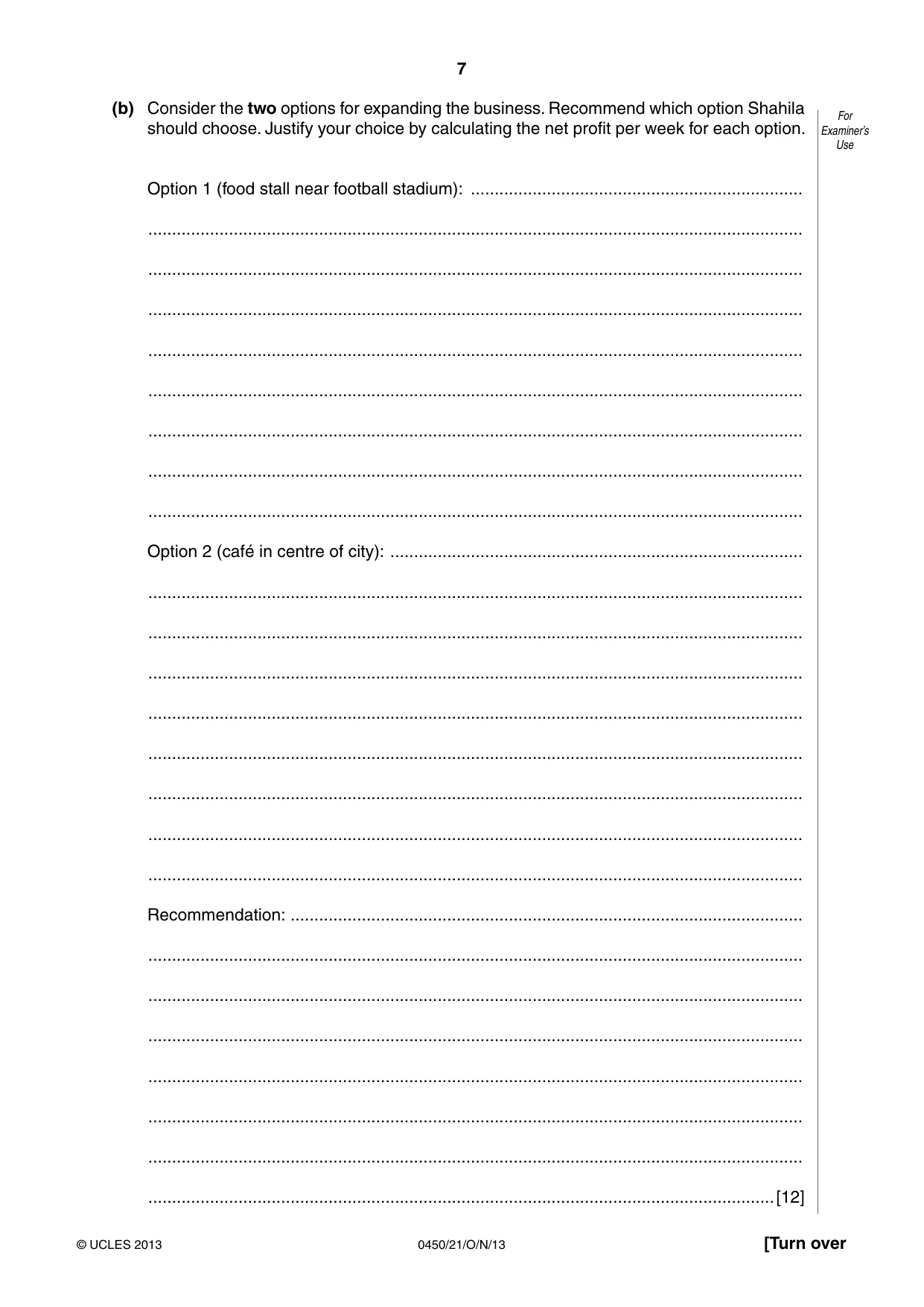 Cambridge IGCSE Business Studies 0450 2013 Oct/Nov Paper 2 · Variant 1 question paper, page 7 of 12