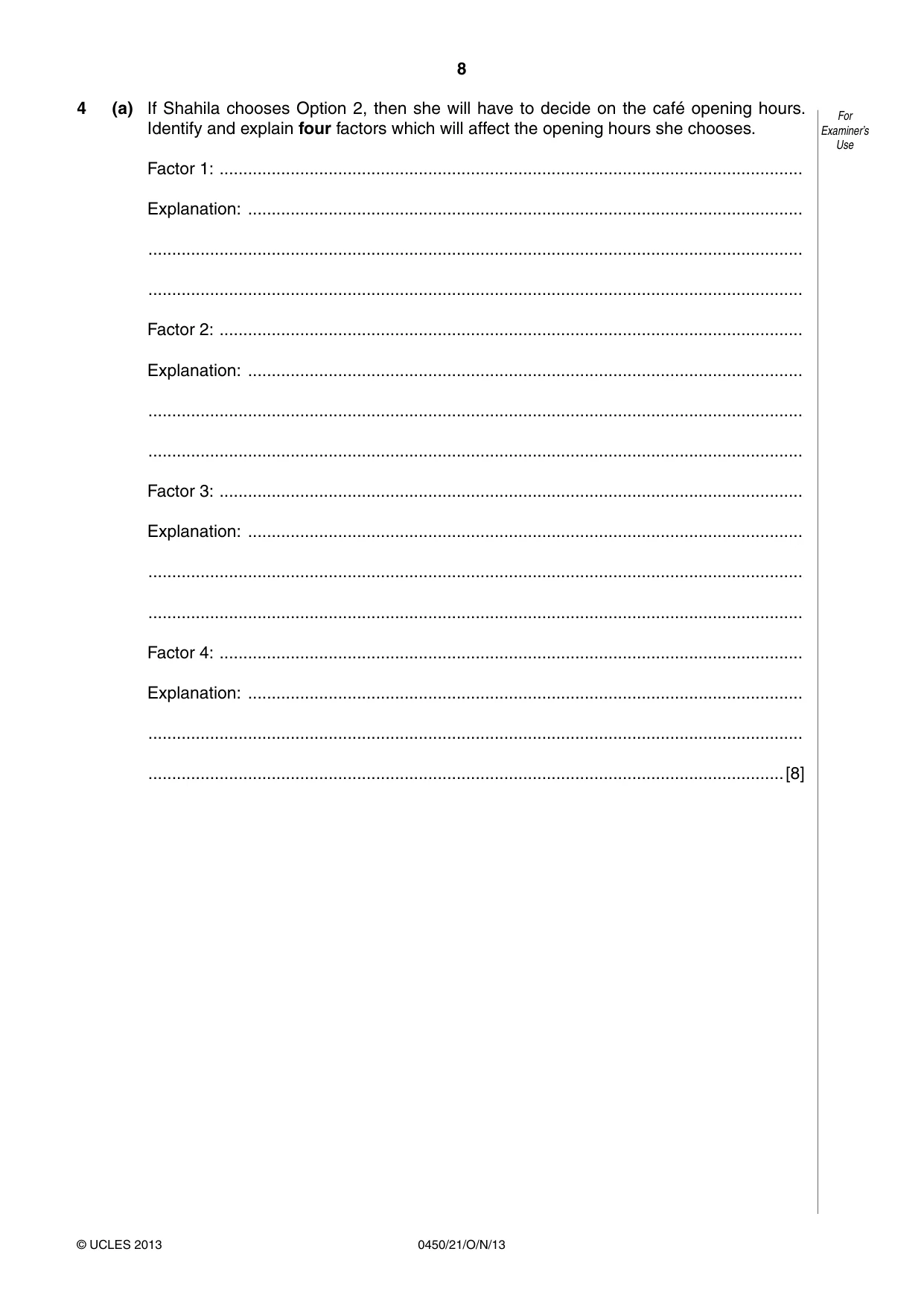 Cambridge IGCSE Business Studies 0450 2013 Oct/Nov Paper 2 · Variant 1 question paper, page 8 of 12