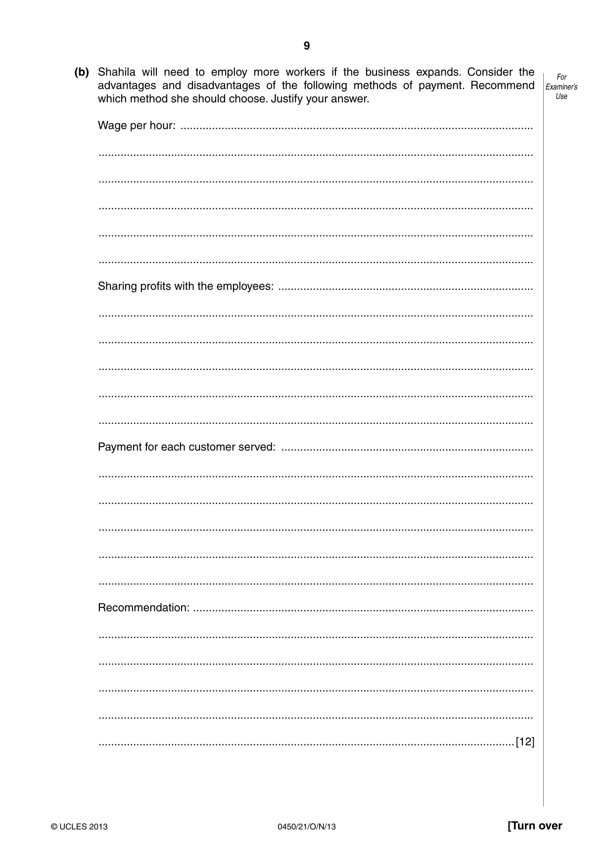 Cambridge IGCSE Business Studies 0450 2013 Oct/Nov Paper 2 · Variant 1 question paper, page 9 of 12