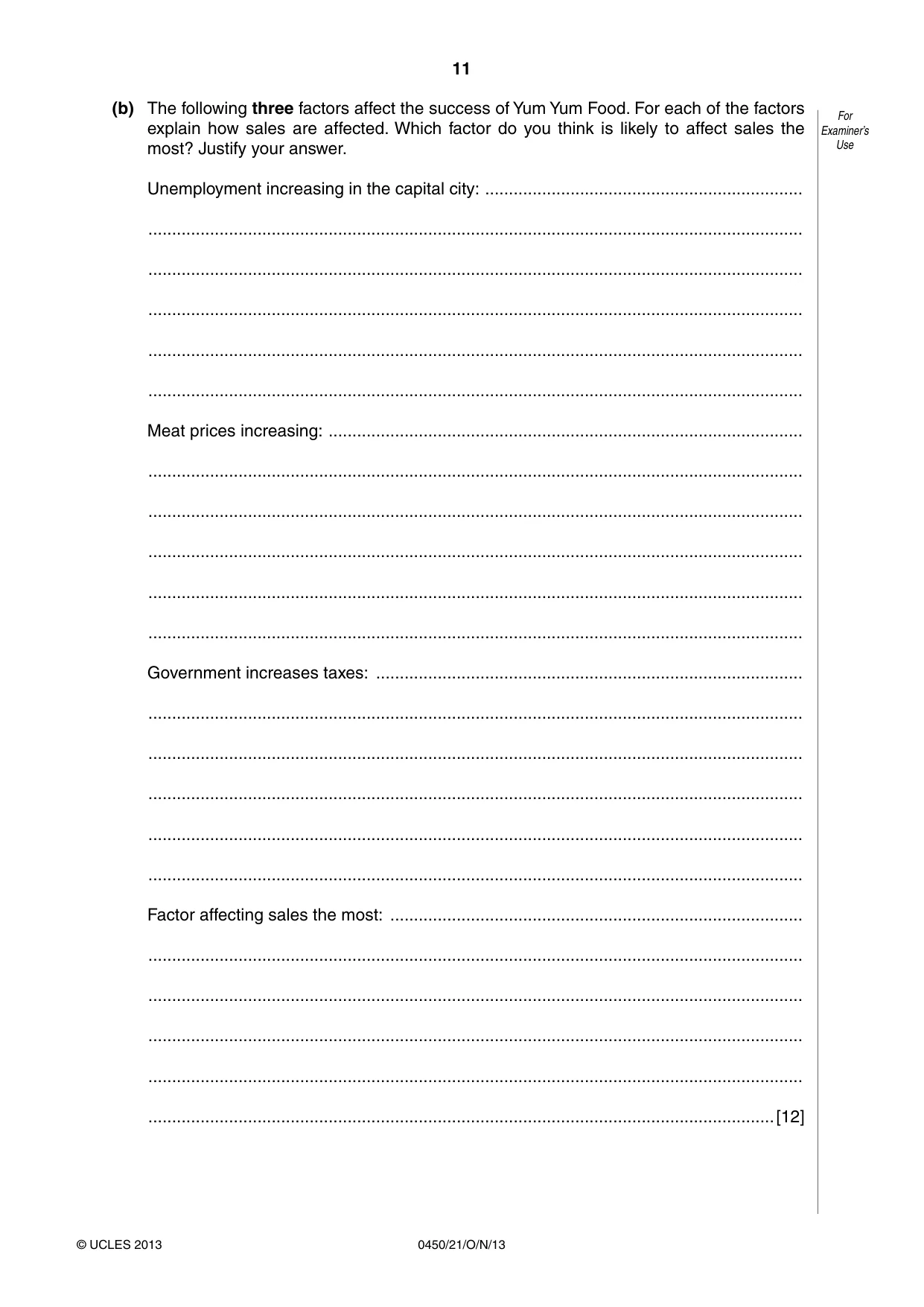Cambridge IGCSE Business Studies 0450 2013 Oct/Nov Paper 2 · Variant 1 question paper, page 11 of 12
