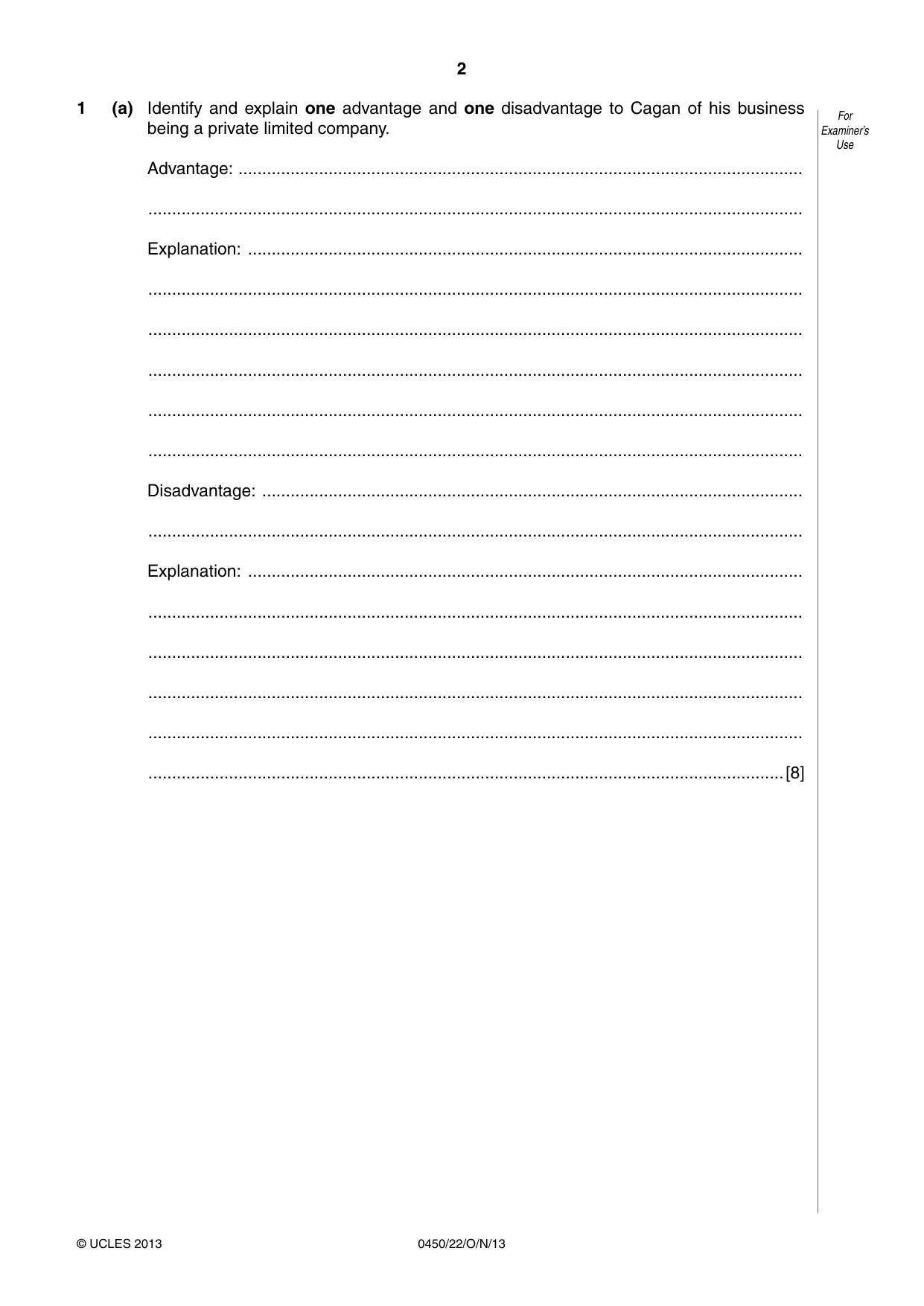 Cambridge IGCSE Business Studies 0450 2013 Oct/Nov Paper 2 · Variant 2 question paper, page 2 of 12