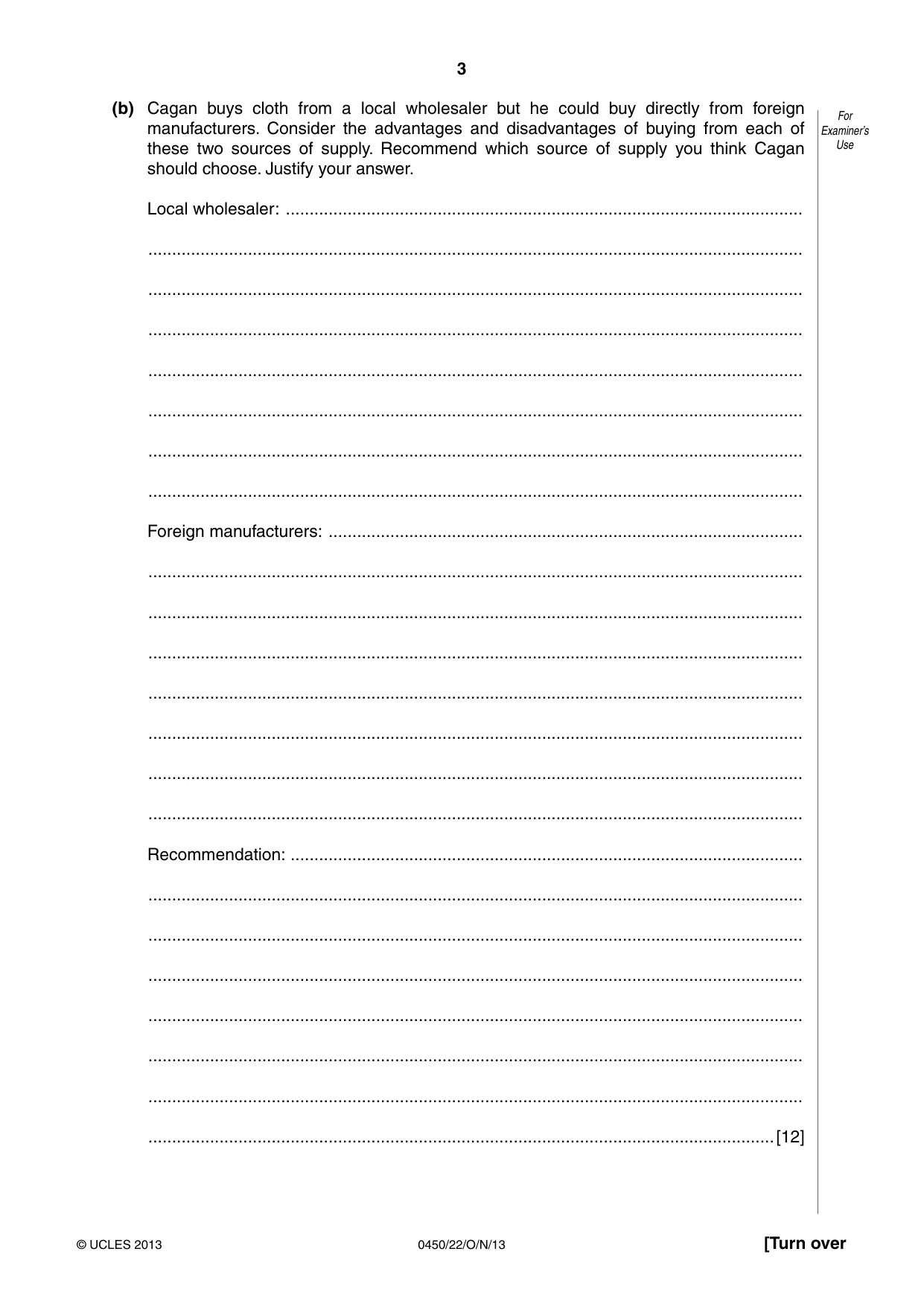 Cambridge IGCSE Business Studies 0450 2013 Oct/Nov Paper 2 · Variant 2 question paper, page 3 of 12