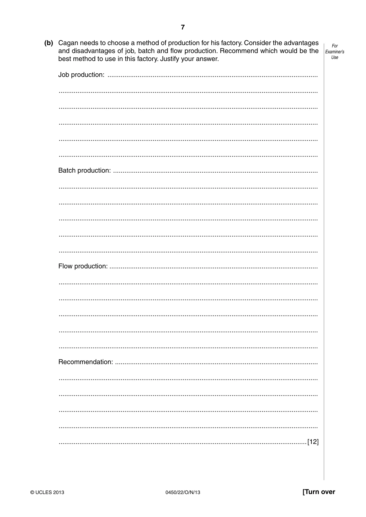 Cambridge IGCSE Business Studies 0450 2013 Oct/Nov Paper 2 · Variant 2 question paper, page 7 of 12