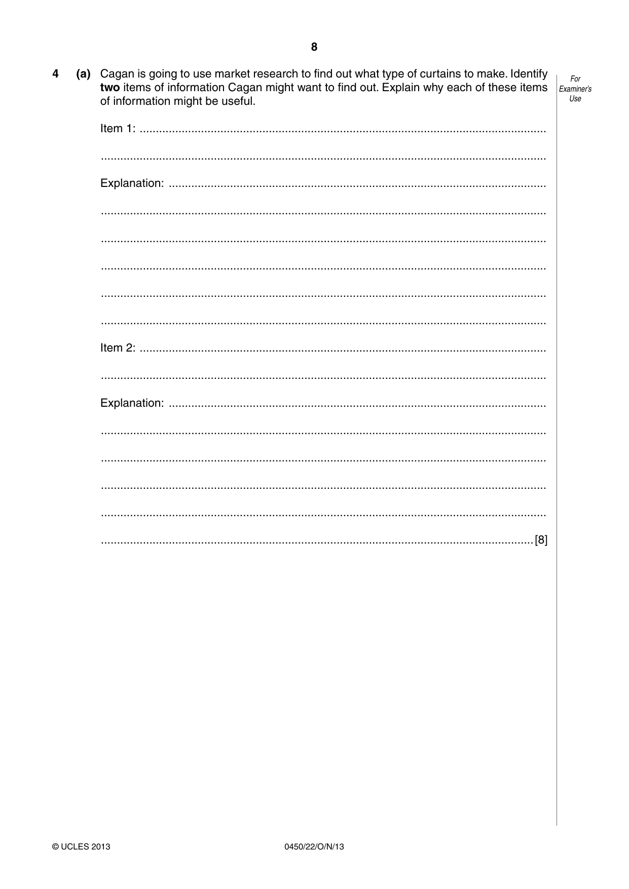 Cambridge IGCSE Business Studies 0450 2013 Oct/Nov Paper 2 · Variant 2 question paper, page 8 of 12