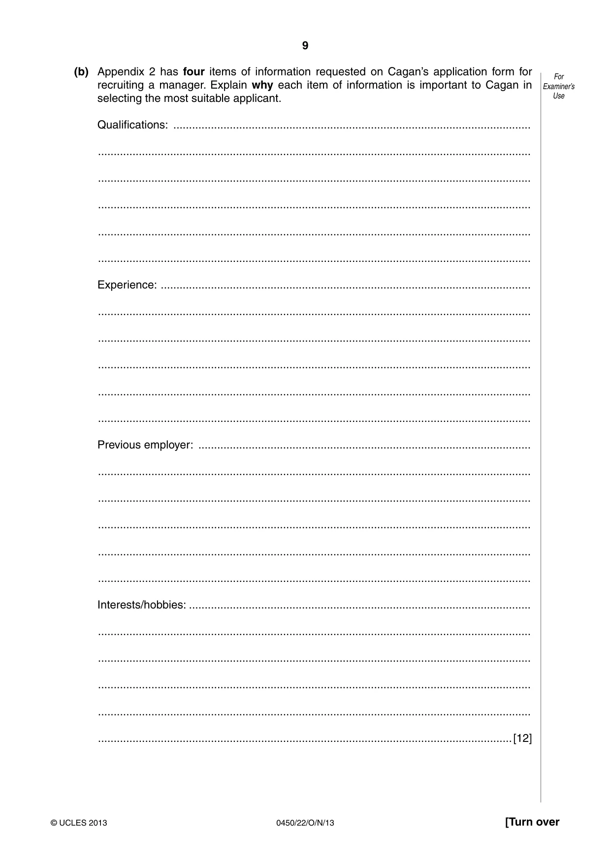 Cambridge IGCSE Business Studies 0450 2013 Oct/Nov Paper 2 · Variant 2 question paper, page 9 of 12