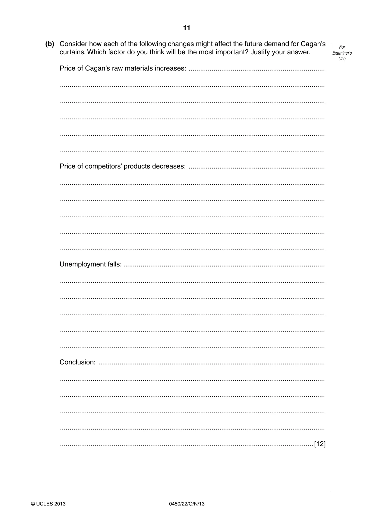 Cambridge IGCSE Business Studies 0450 2013 Oct/Nov Paper 2 · Variant 2 question paper, page 11 of 12