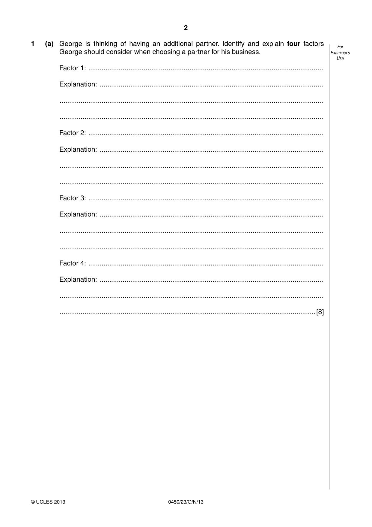 Cambridge IGCSE Business Studies 0450 2013 Oct/Nov Paper 2 · Variant 3 question paper, page 2 of 12