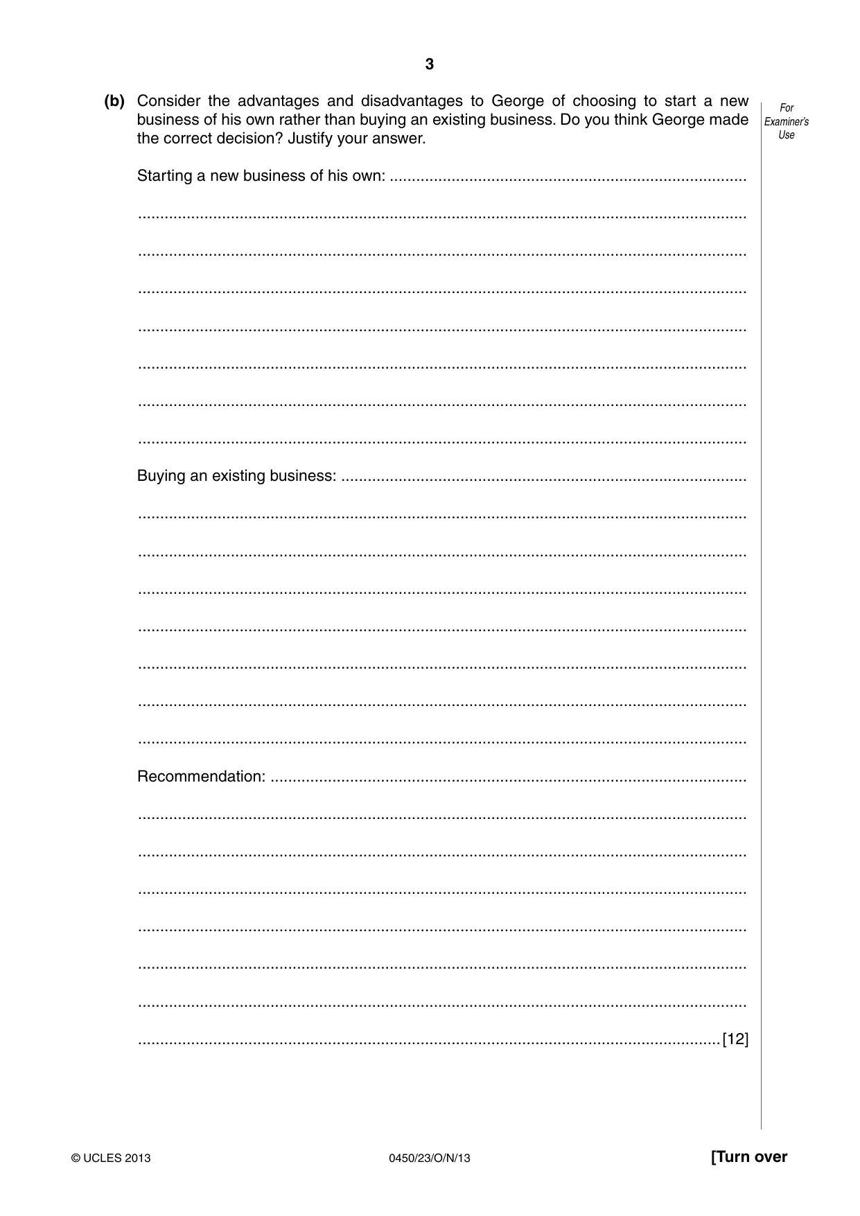 Cambridge IGCSE Business Studies 0450 2013 Oct/Nov Paper 2 · Variant 3 question paper, page 3 of 12
