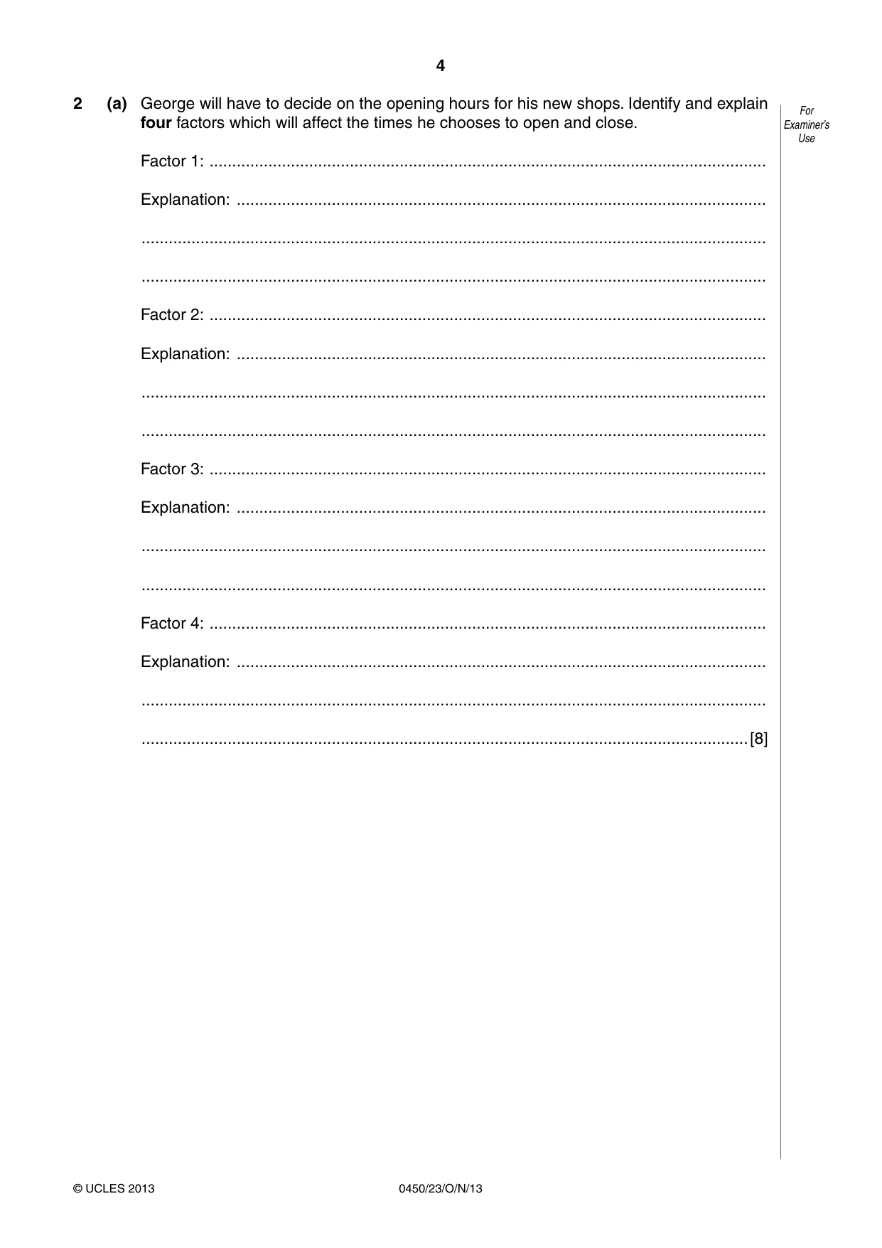 Cambridge IGCSE Business Studies 0450 2013 Oct/Nov Paper 2 · Variant 3 question paper, page 4 of 12