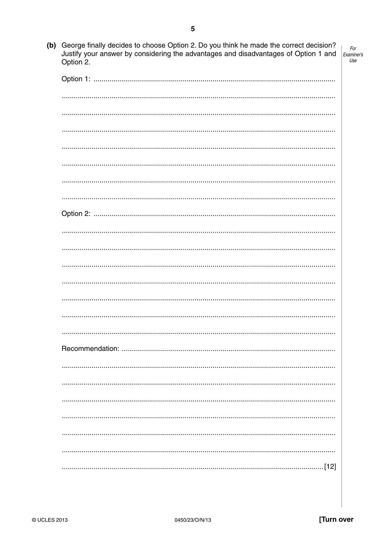 Cambridge IGCSE Business Studies 0450 2013 Oct/Nov Paper 2 · Variant 3 question paper, page 5 of 12