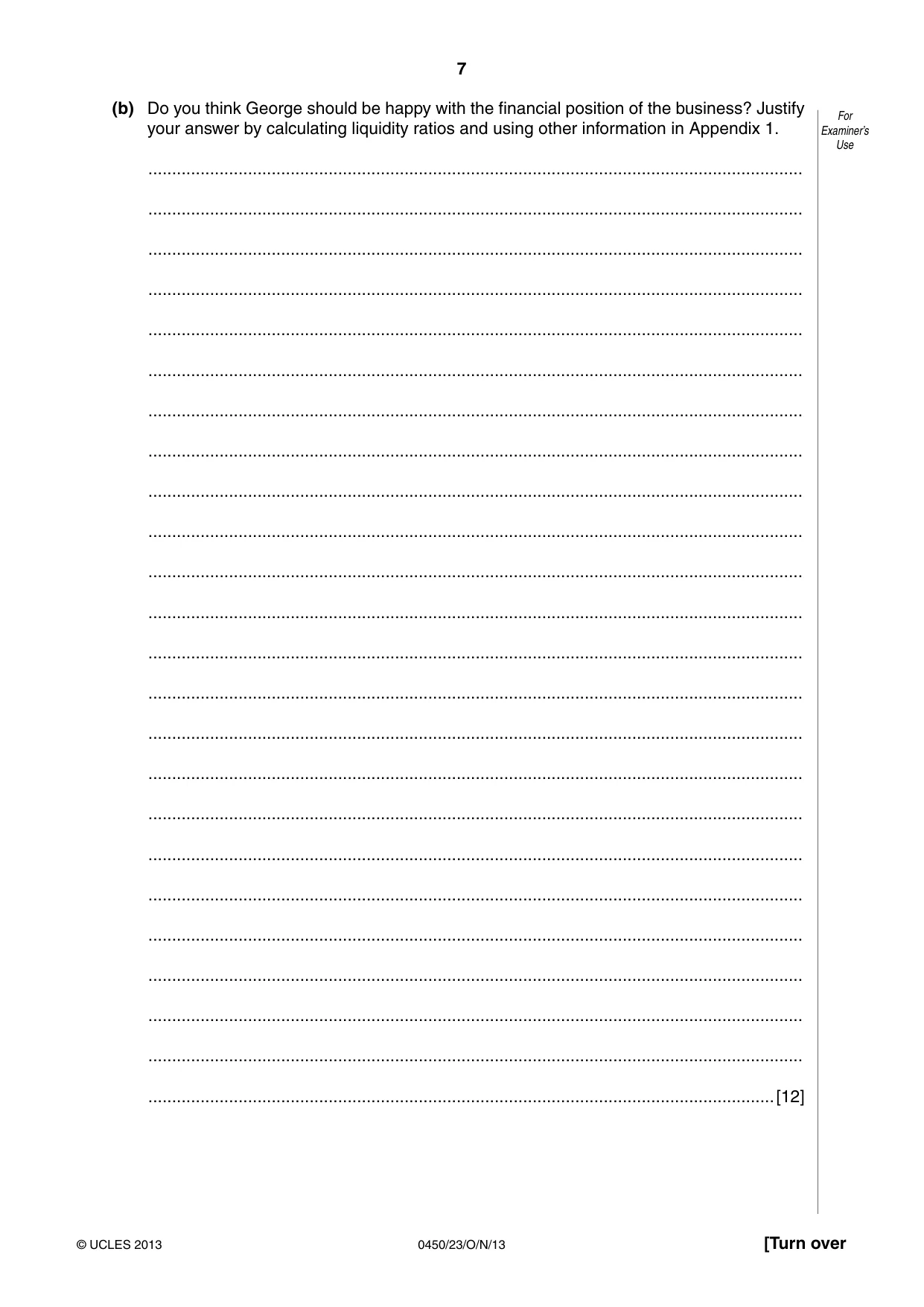 Cambridge IGCSE Business Studies 0450 2013 Oct/Nov Paper 2 · Variant 3 question paper, page 7 of 12