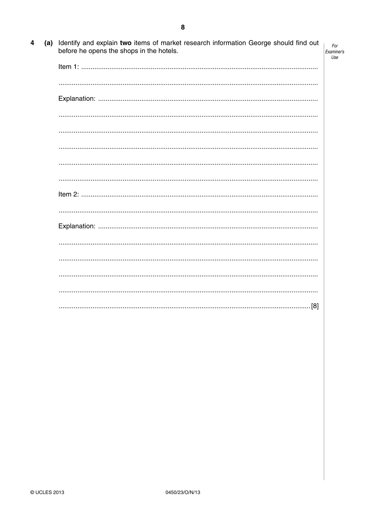Cambridge IGCSE Business Studies 0450 2013 Oct/Nov Paper 2 · Variant 3 question paper, page 8 of 12