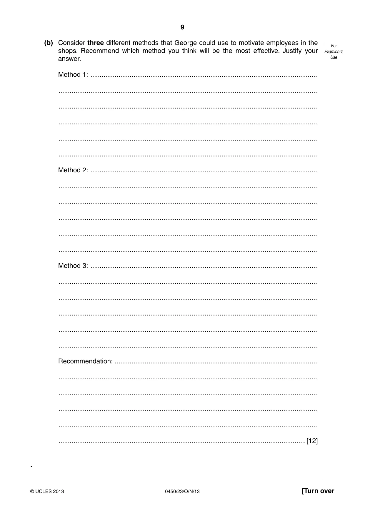 Cambridge IGCSE Business Studies 0450 2013 Oct/Nov Paper 2 · Variant 3 question paper, page 9 of 12
