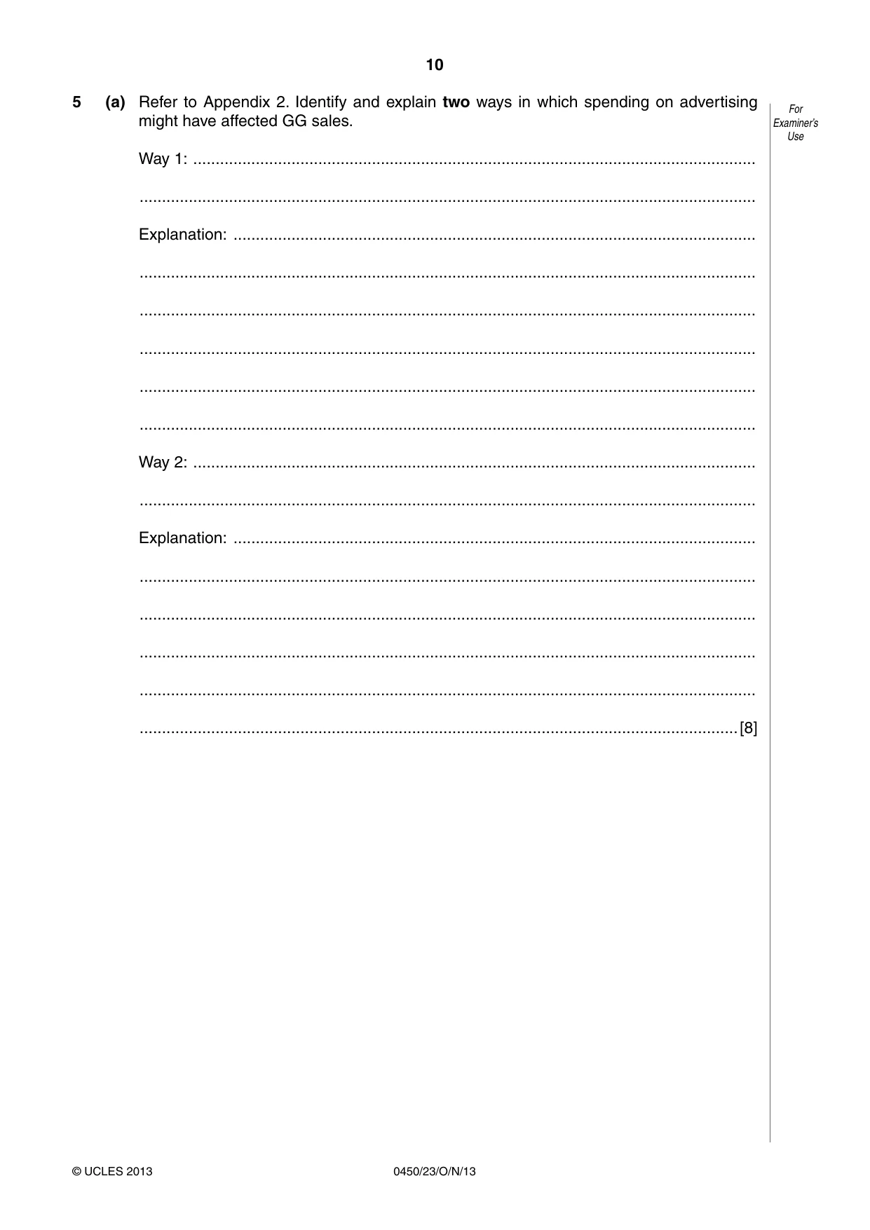 Cambridge IGCSE Business Studies 0450 2013 Oct/Nov Paper 2 · Variant 3 question paper, page 10 of 12