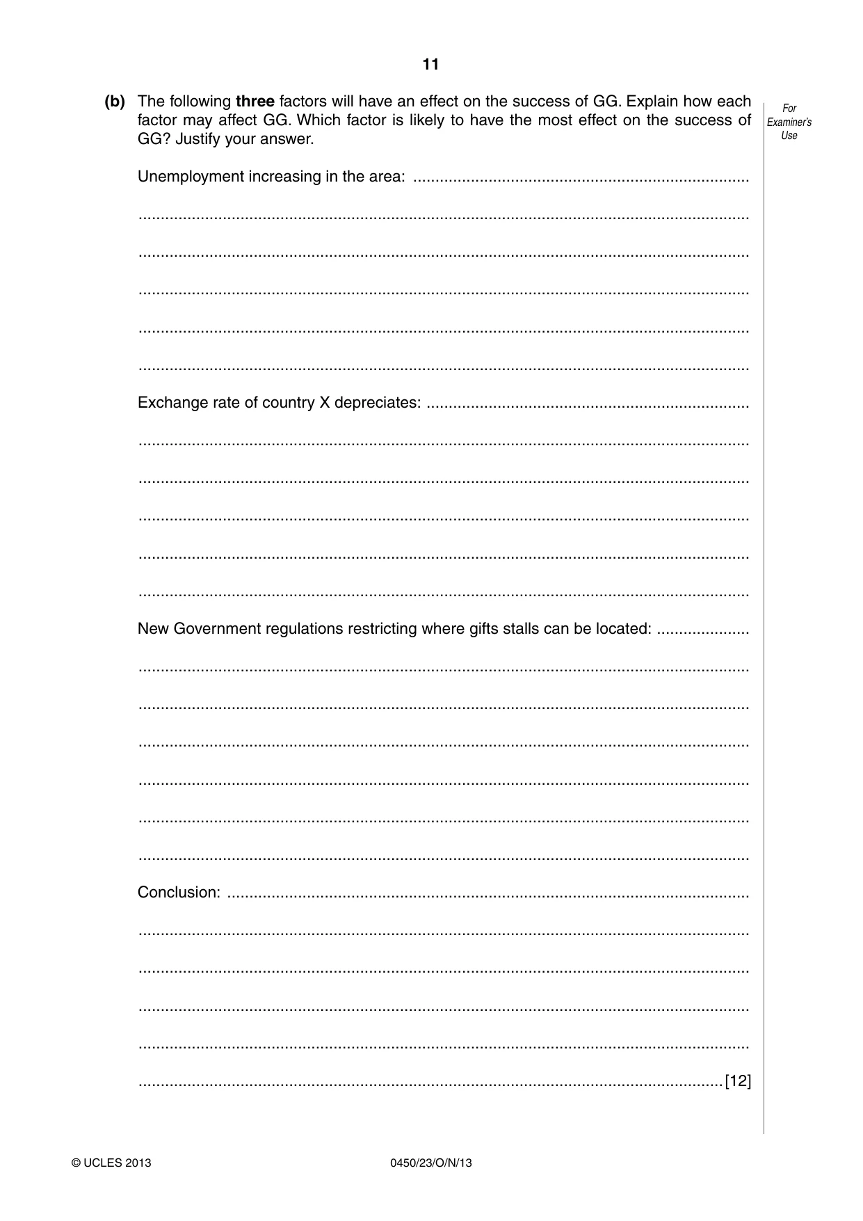Cambridge IGCSE Business Studies 0450 2013 Oct/Nov Paper 2 · Variant 3 question paper, page 11 of 12