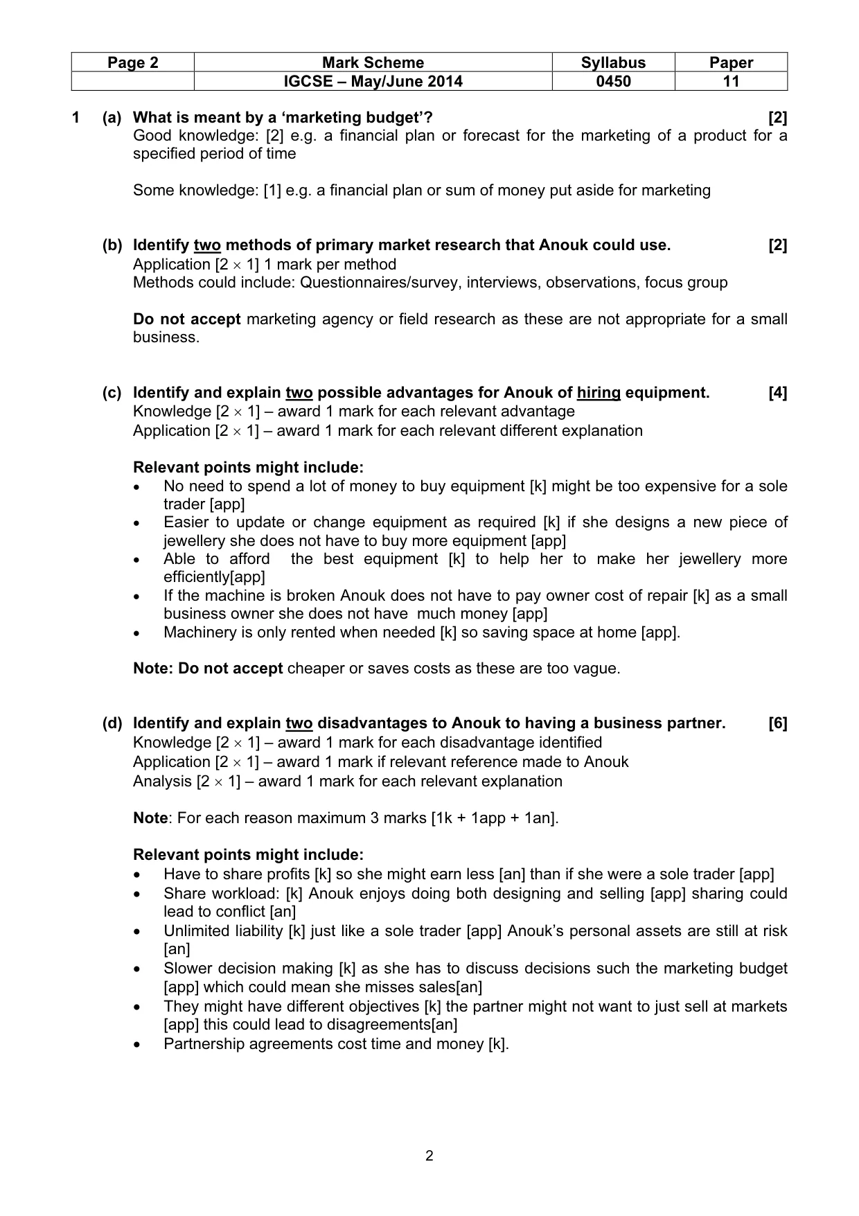 Mark scheme, page 2 of 8