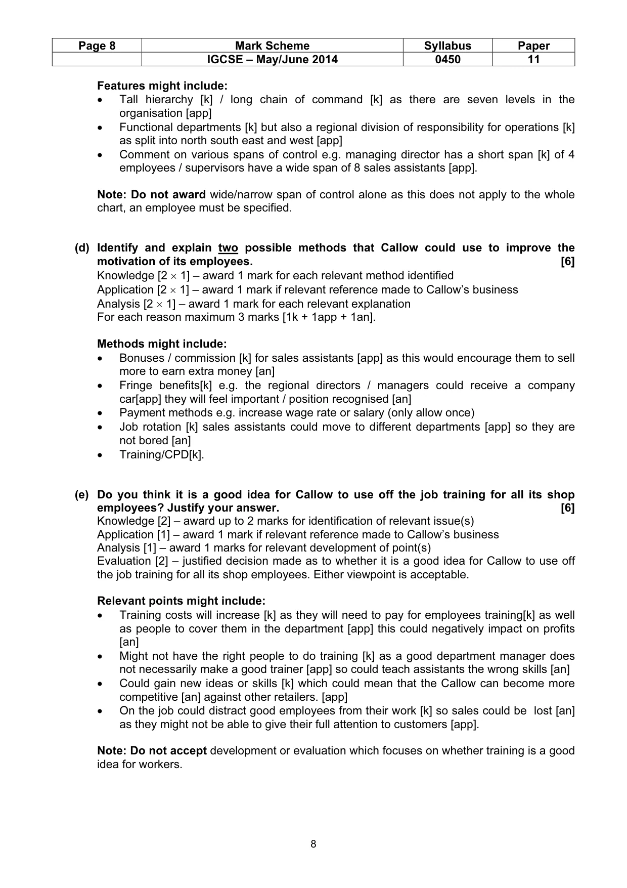 Mark scheme, page 8 of 8