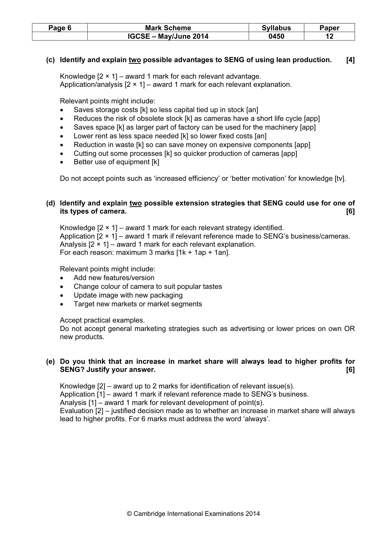 Mark scheme, page 6 of 10