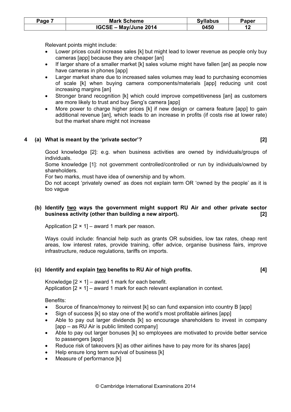 Mark scheme, page 7 of 10