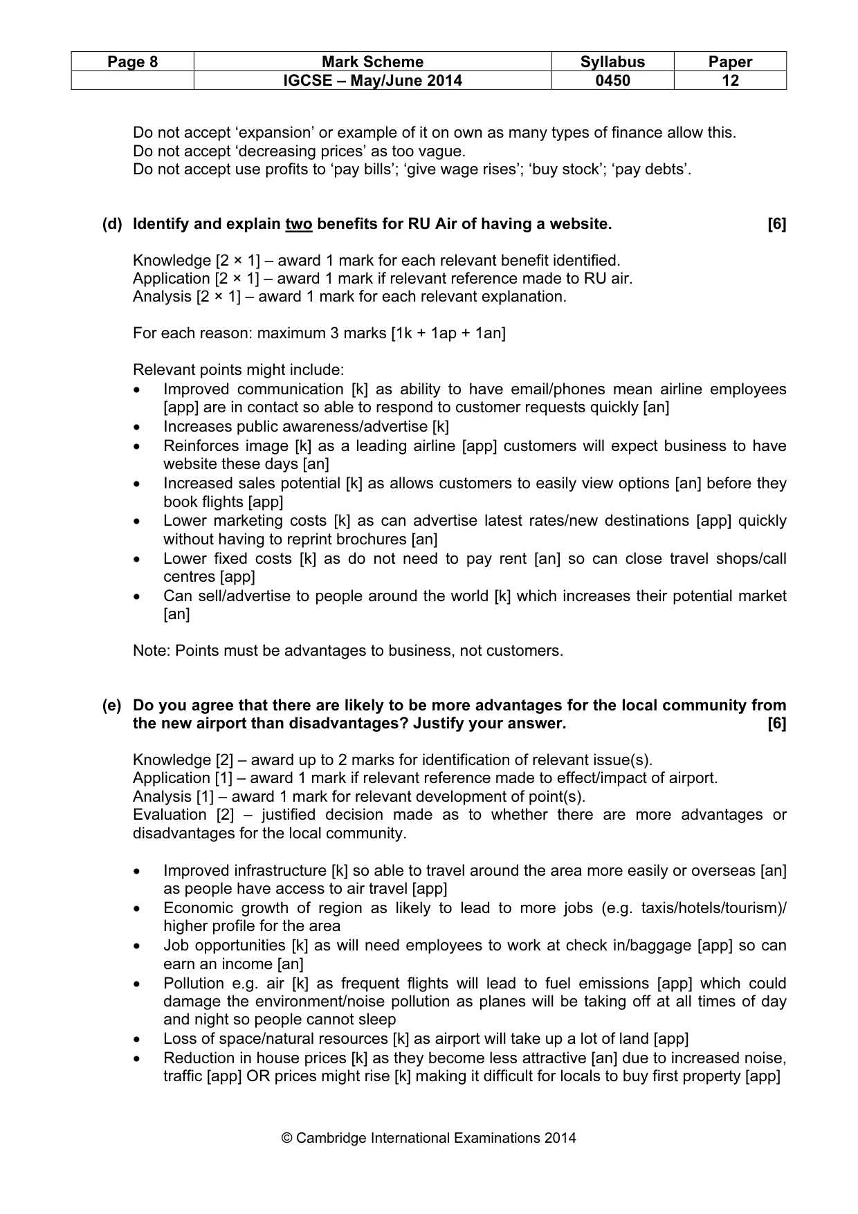 Mark scheme, page 8 of 10