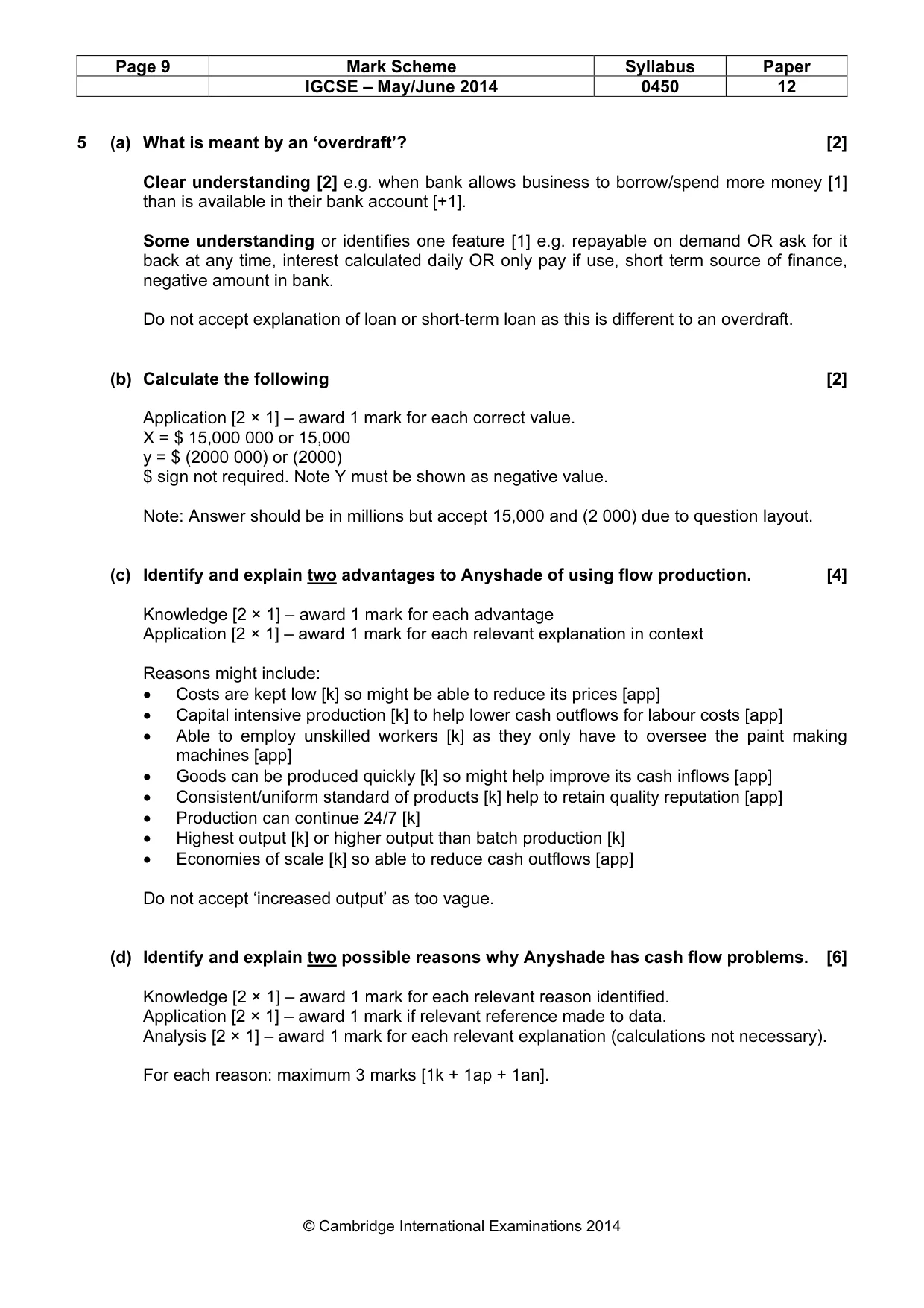 Mark scheme, page 9 of 10