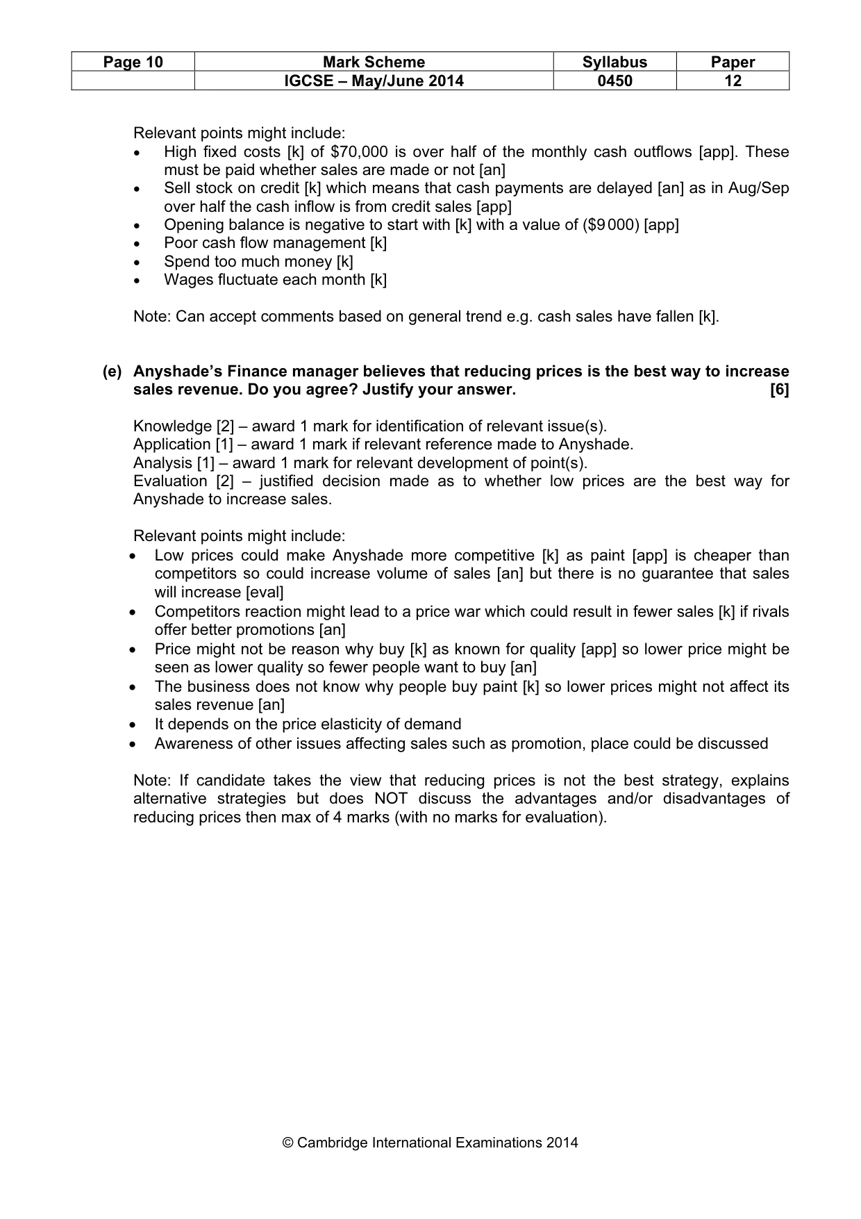 Mark scheme, page 10 of 10