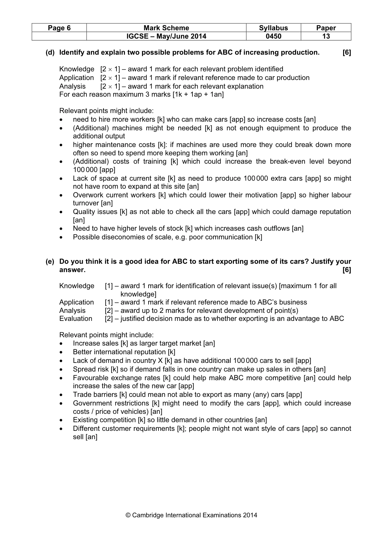 Mark scheme, page 6 of 10