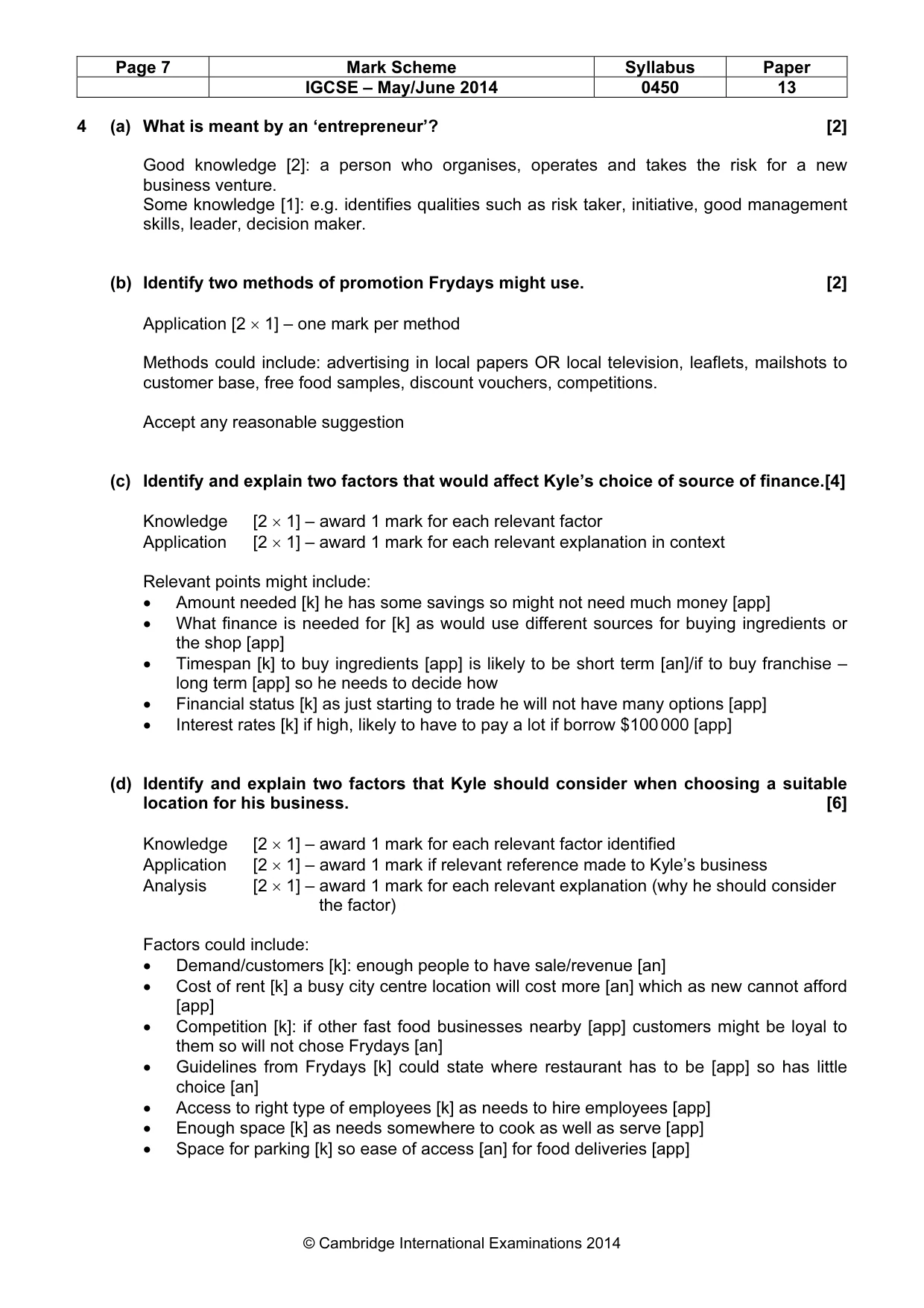 Mark scheme, page 7 of 10