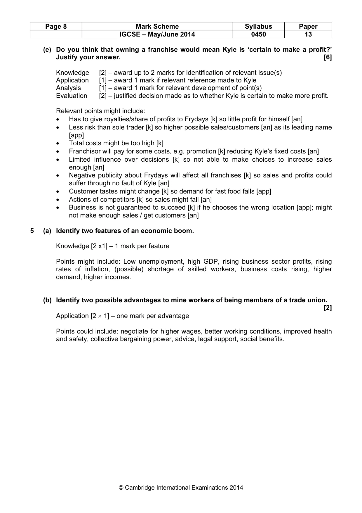 Mark scheme, page 8 of 10