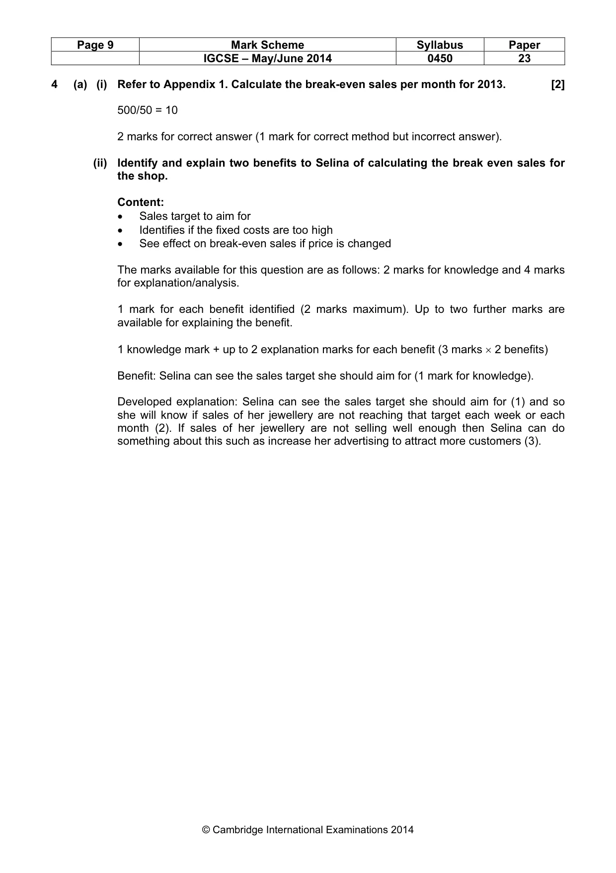 Mark scheme, page 9 of 12
