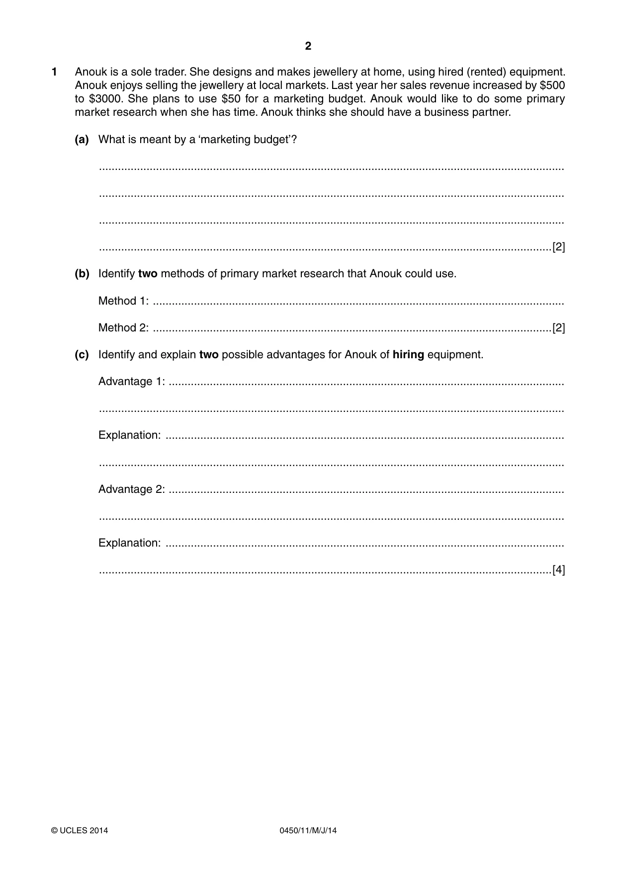 Cambridge IGCSE Business Studies 0450 2014 May/June Paper 1 · Variant 1 question paper, page 2 of 12