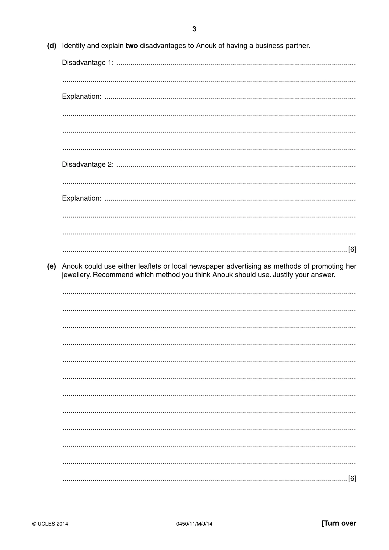 Cambridge IGCSE Business Studies 0450 2014 May/June Paper 1 · Variant 1 question paper, page 3 of 12