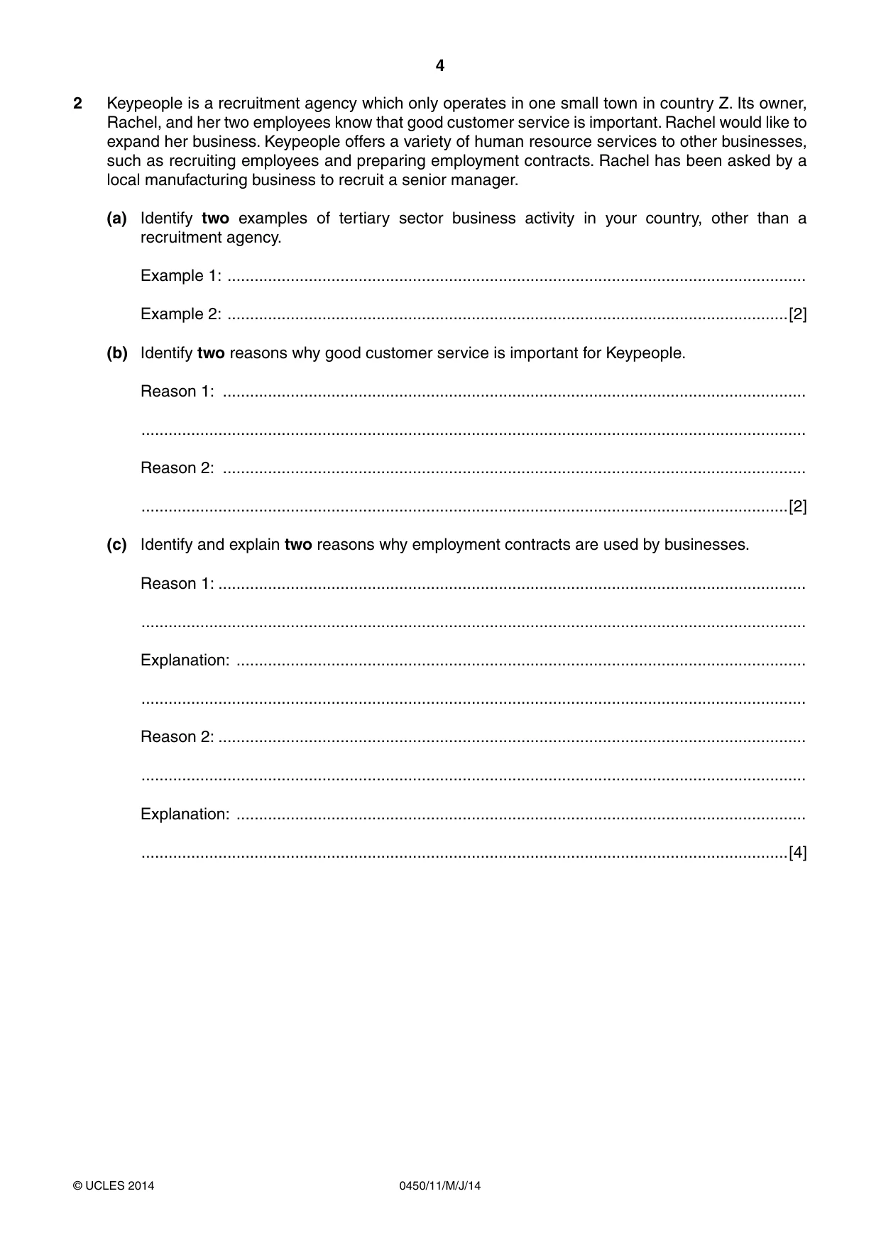 Cambridge IGCSE Business Studies 0450 2014 May/June Paper 1 · Variant 1 question paper, page 4 of 12
