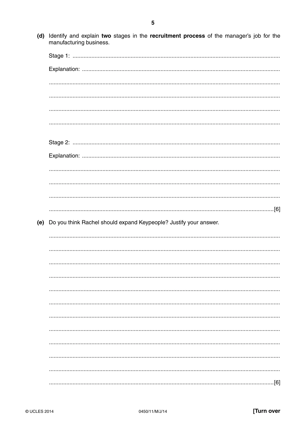Cambridge IGCSE Business Studies 0450 2014 May/June Paper 1 · Variant 1 question paper, page 5 of 12