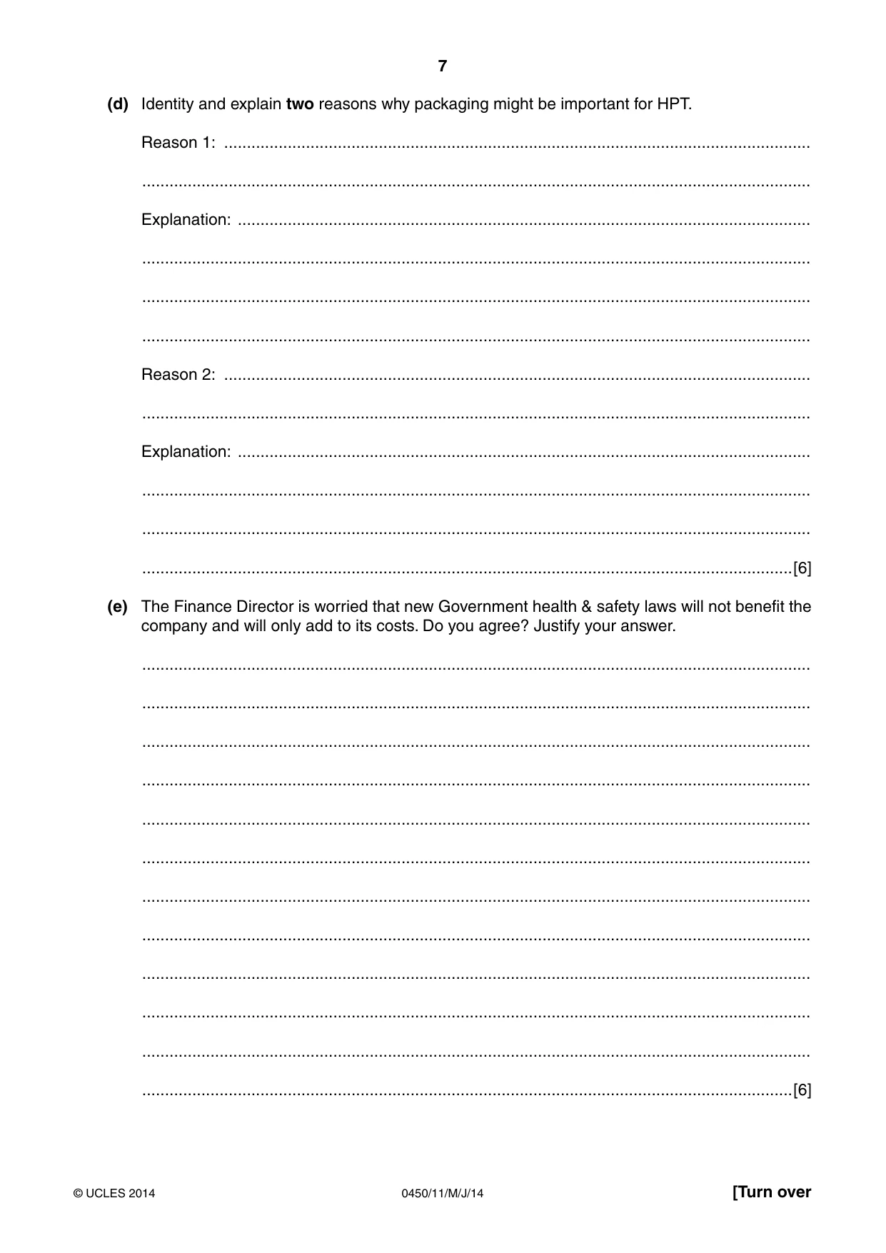 Cambridge IGCSE Business Studies 0450 2014 May/June Paper 1 · Variant 1 question paper, page 7 of 12