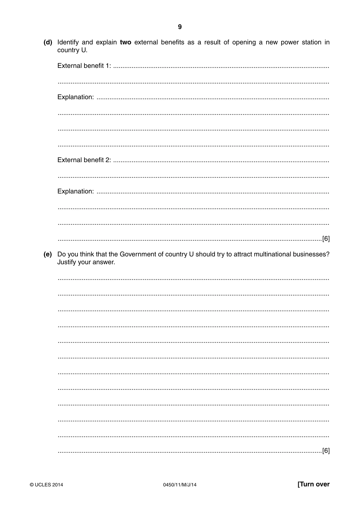 Cambridge IGCSE Business Studies 0450 2014 May/June Paper 1 · Variant 1 question paper, page 9 of 12
