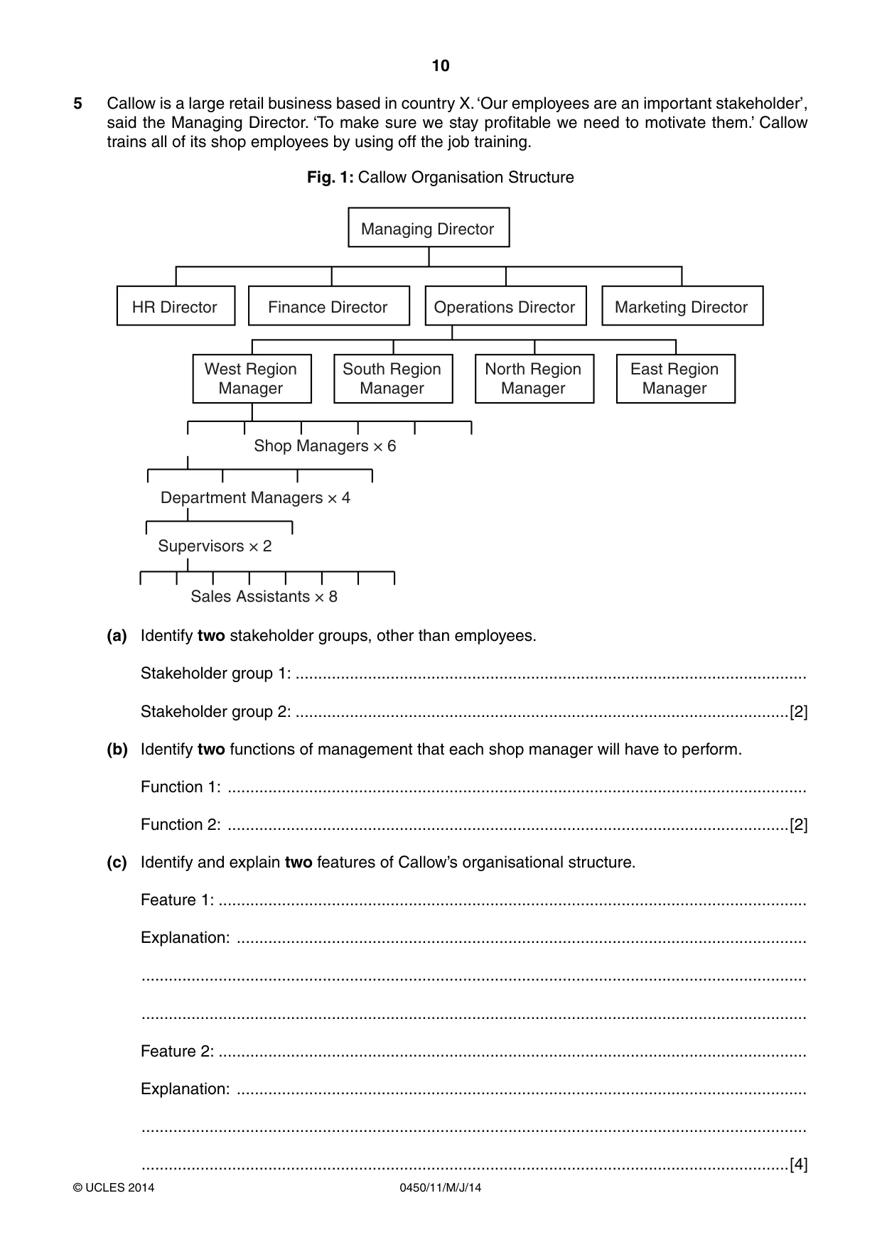 Cambridge IGCSE Business Studies 0450 2014 May/June Paper 1 · Variant 1 question paper, page 10 of 12