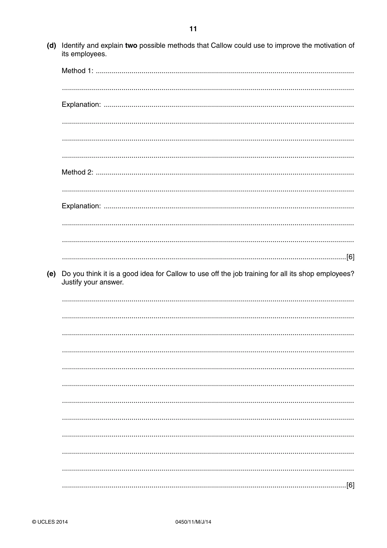Cambridge IGCSE Business Studies 0450 2014 May/June Paper 1 · Variant 1 question paper, page 11 of 12