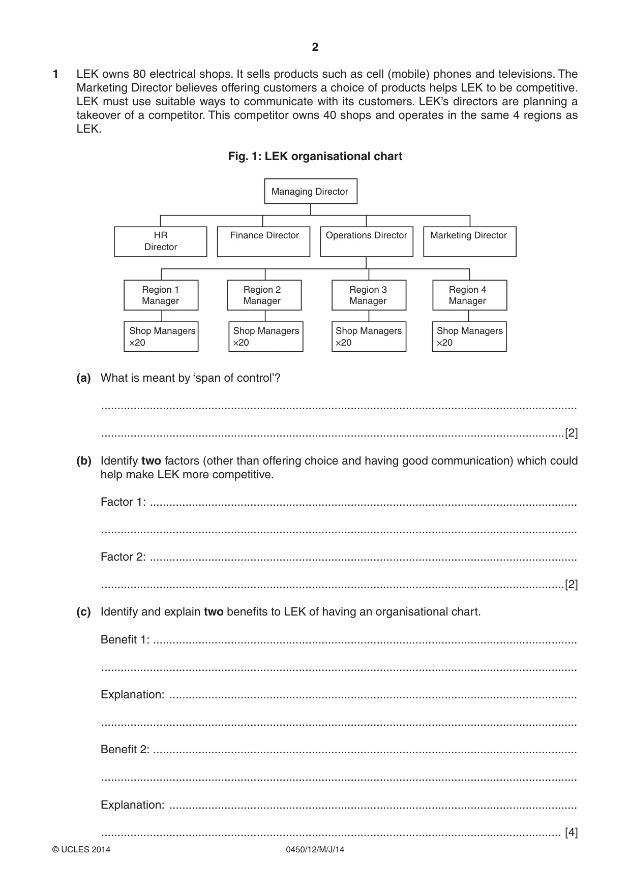 Cambridge IGCSE Business Studies 0450 2014 May/June Paper 1 · Variant 2 question paper, page 2 of 12