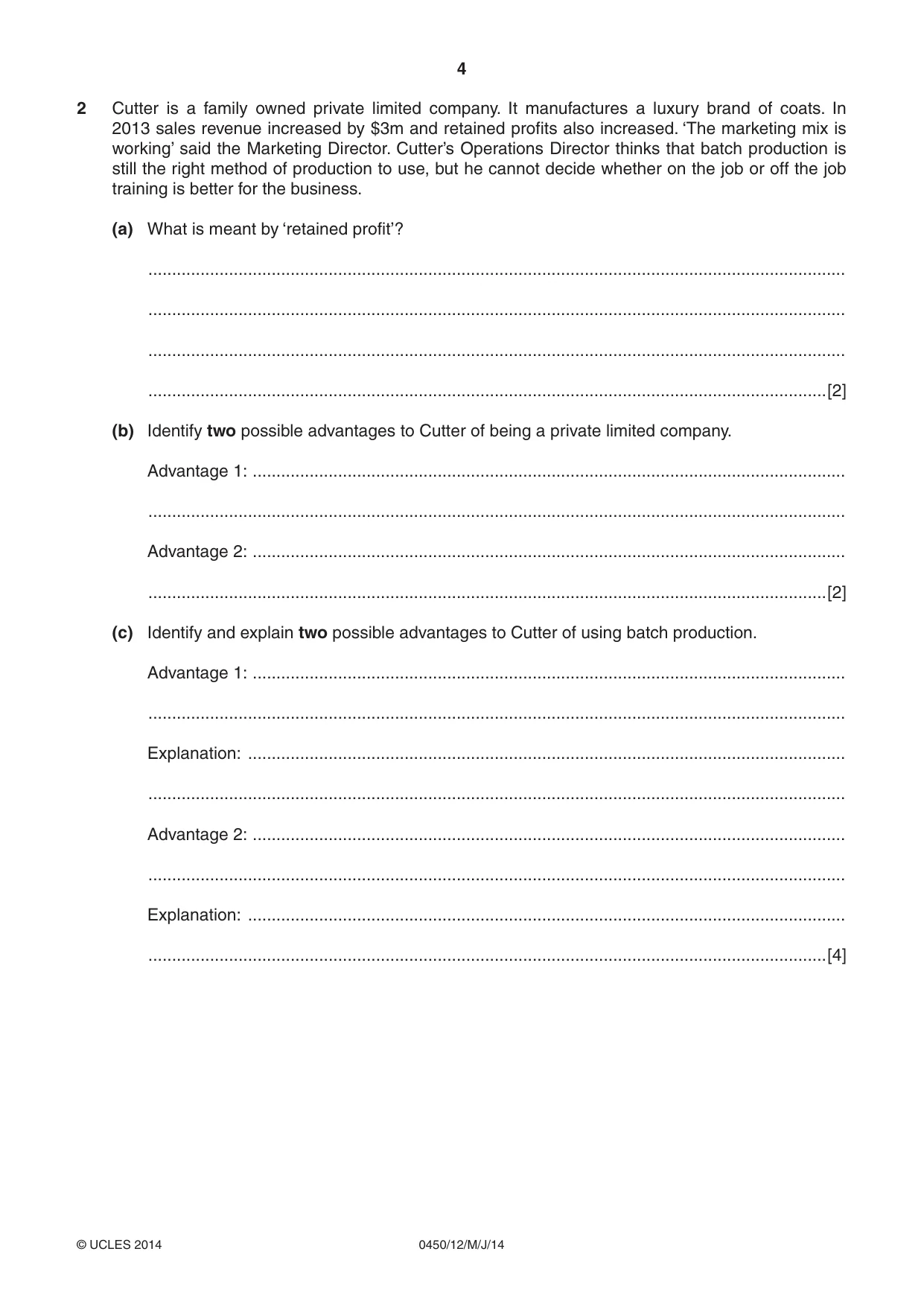 Cambridge IGCSE Business Studies 0450 2014 May/June Paper 1 · Variant 2 question paper, page 4 of 12