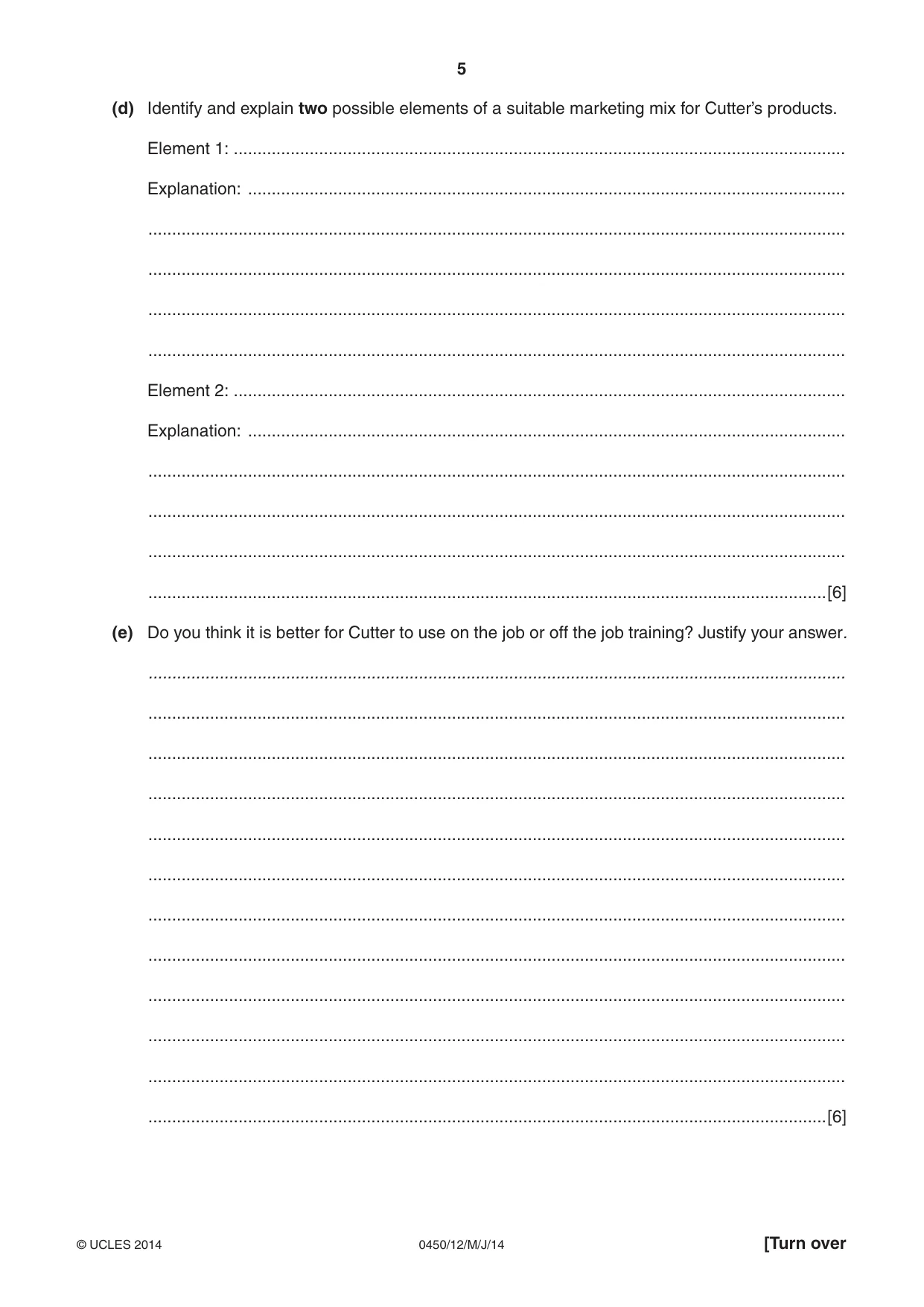 Cambridge IGCSE Business Studies 0450 2014 May/June Paper 1 · Variant 2 question paper, page 5 of 12