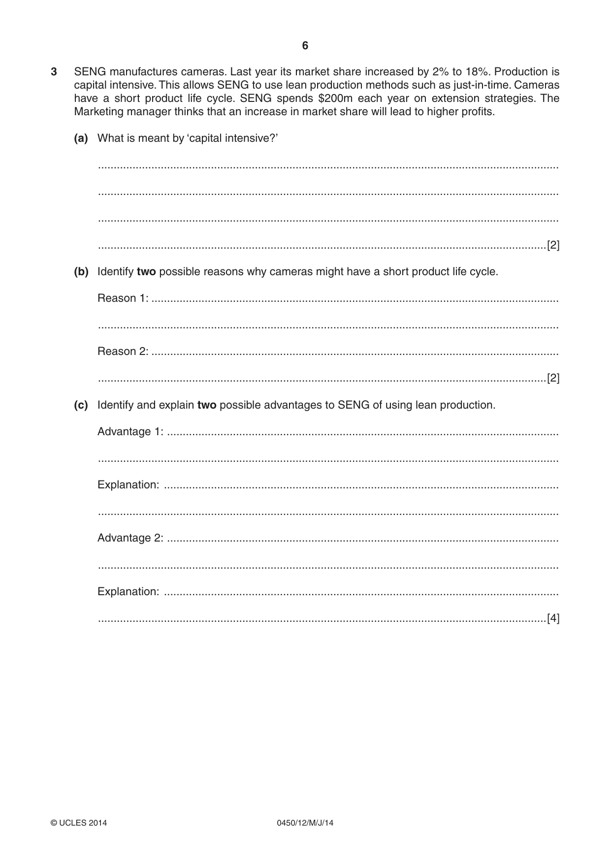 Cambridge IGCSE Business Studies 0450 2014 May/June Paper 1 · Variant 2 question paper, page 6 of 12