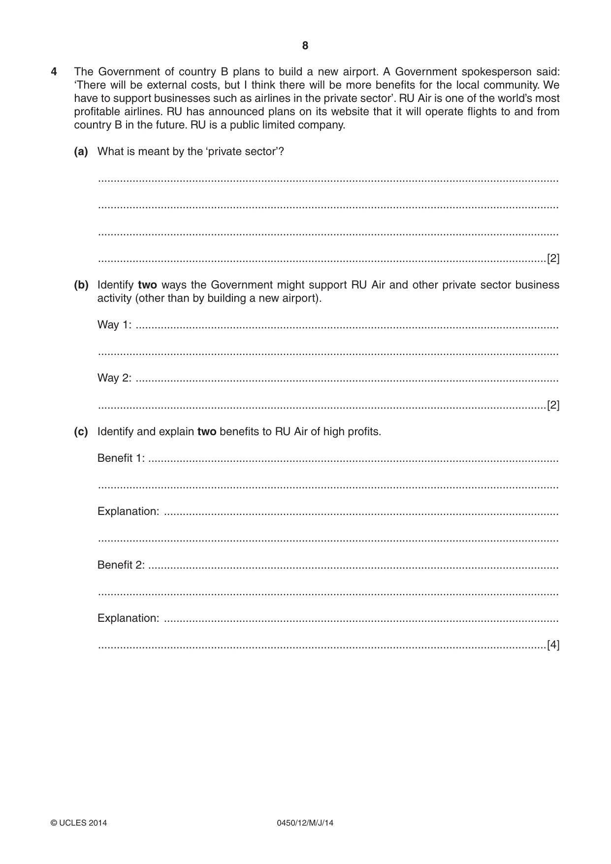 Cambridge IGCSE Business Studies 0450 2014 May/June Paper 1 · Variant 2 question paper, page 8 of 12