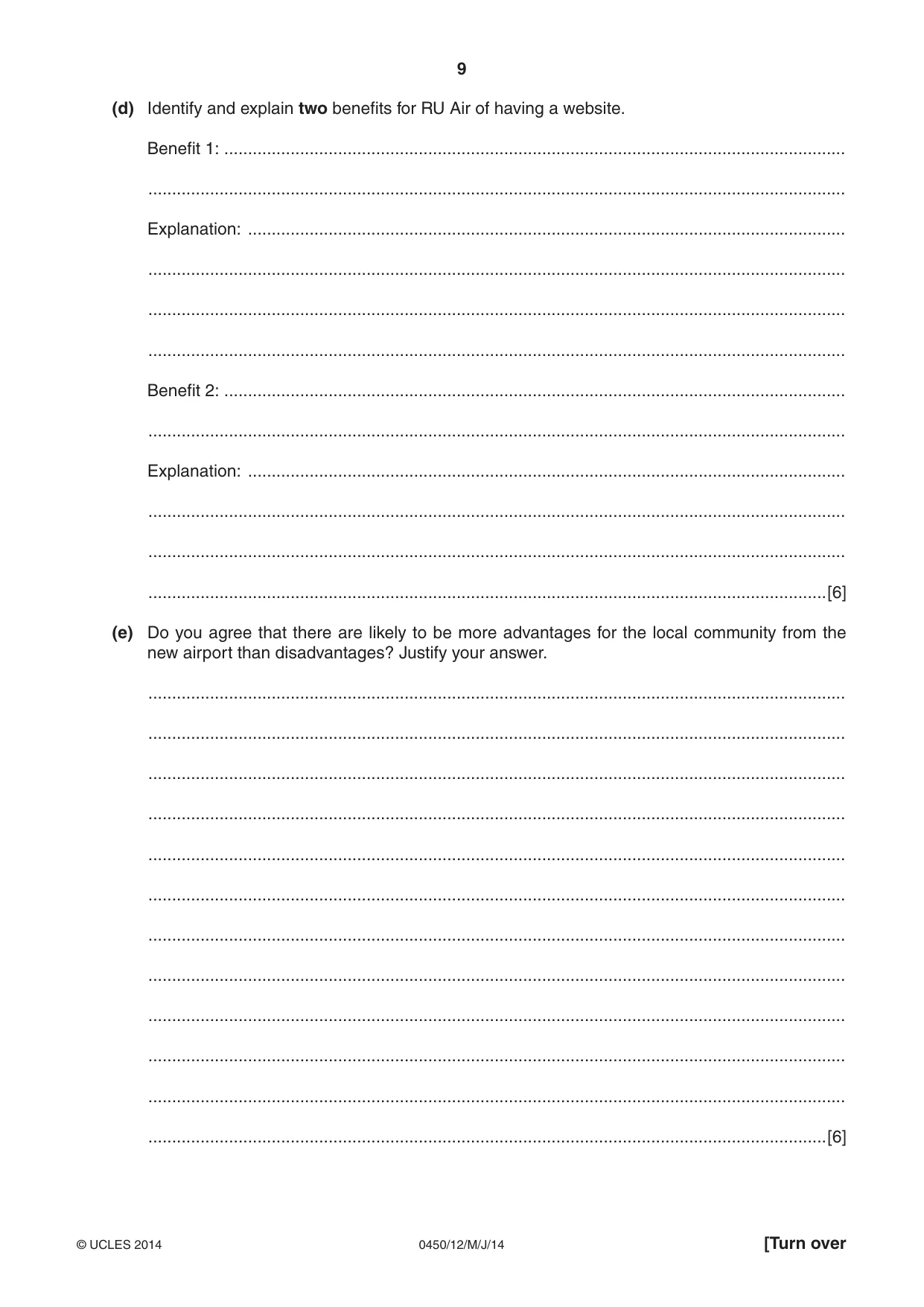 Cambridge IGCSE Business Studies 0450 2014 May/June Paper 1 · Variant 2 question paper, page 9 of 12